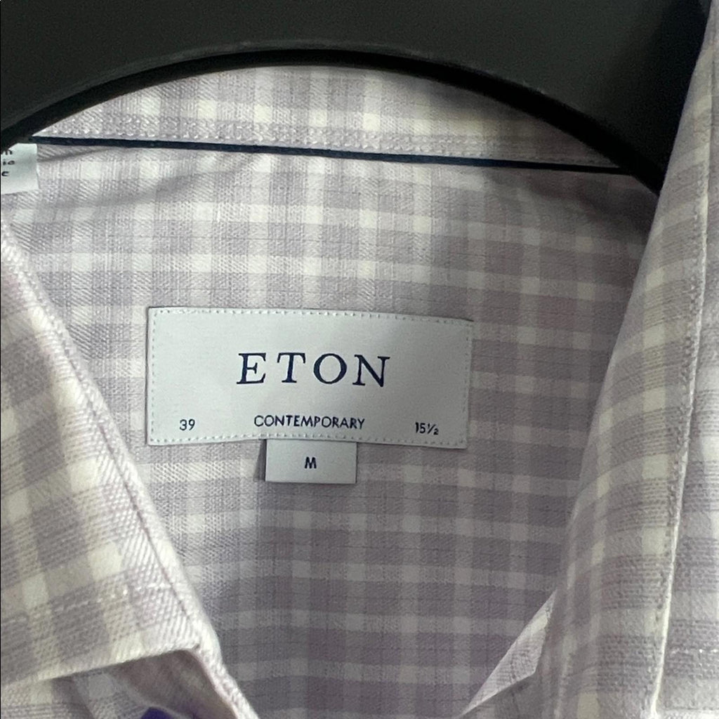 Eton Contemporary Fit Check Cotton Lyocell Shirt in Light Purple, Size 15.5, NEW