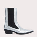 By Far Otis Chelsea Boots, Silver Metallic Leather Size 37 New in Box +Dust Bag