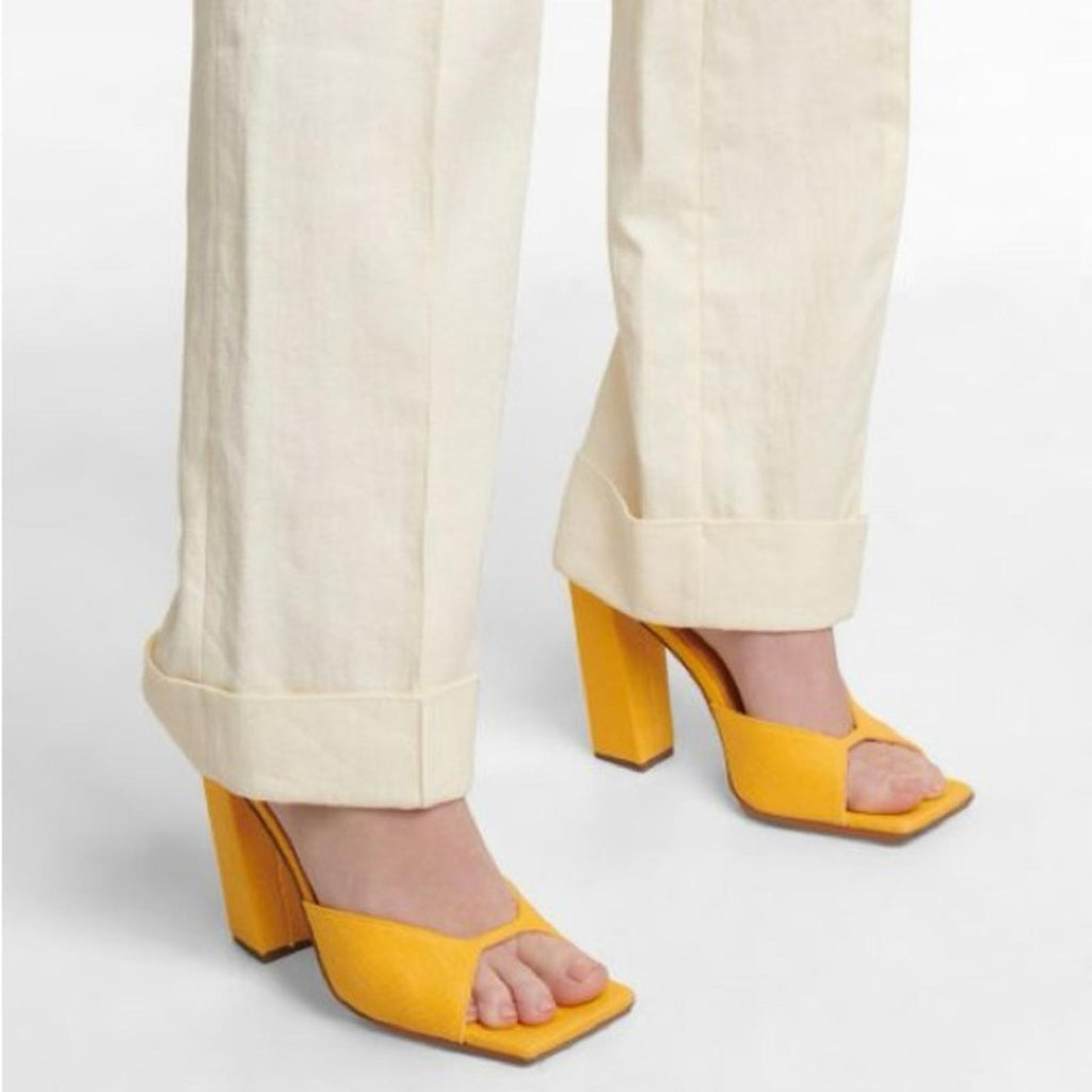 GIA Borghini x RHW Rosie 14 Linen Square Toe Mule in Orange, Size 39 NEW w/o Box