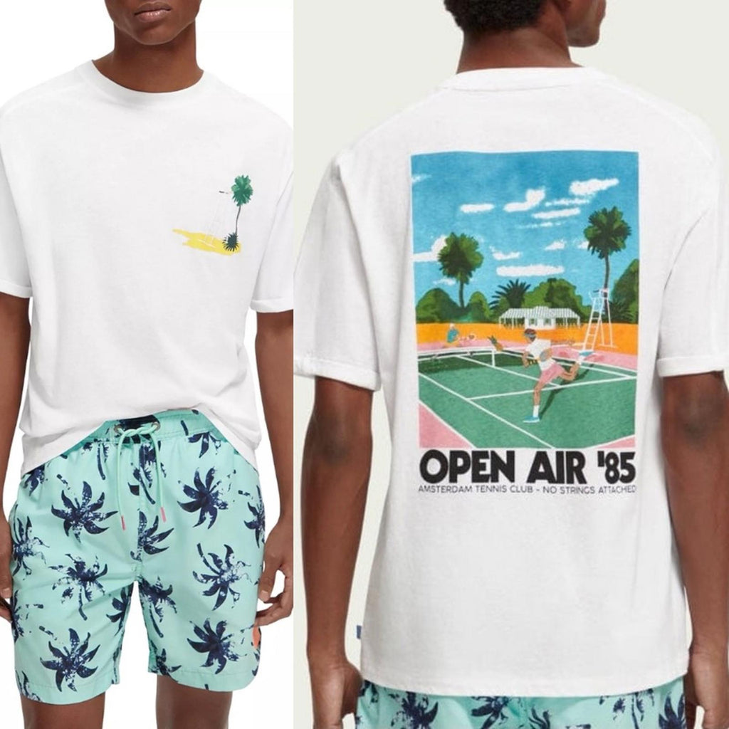 Scotch & Soda Sporty Relaxed Fit Artwork Tee, Organic Cotton & Linen Size S NWT