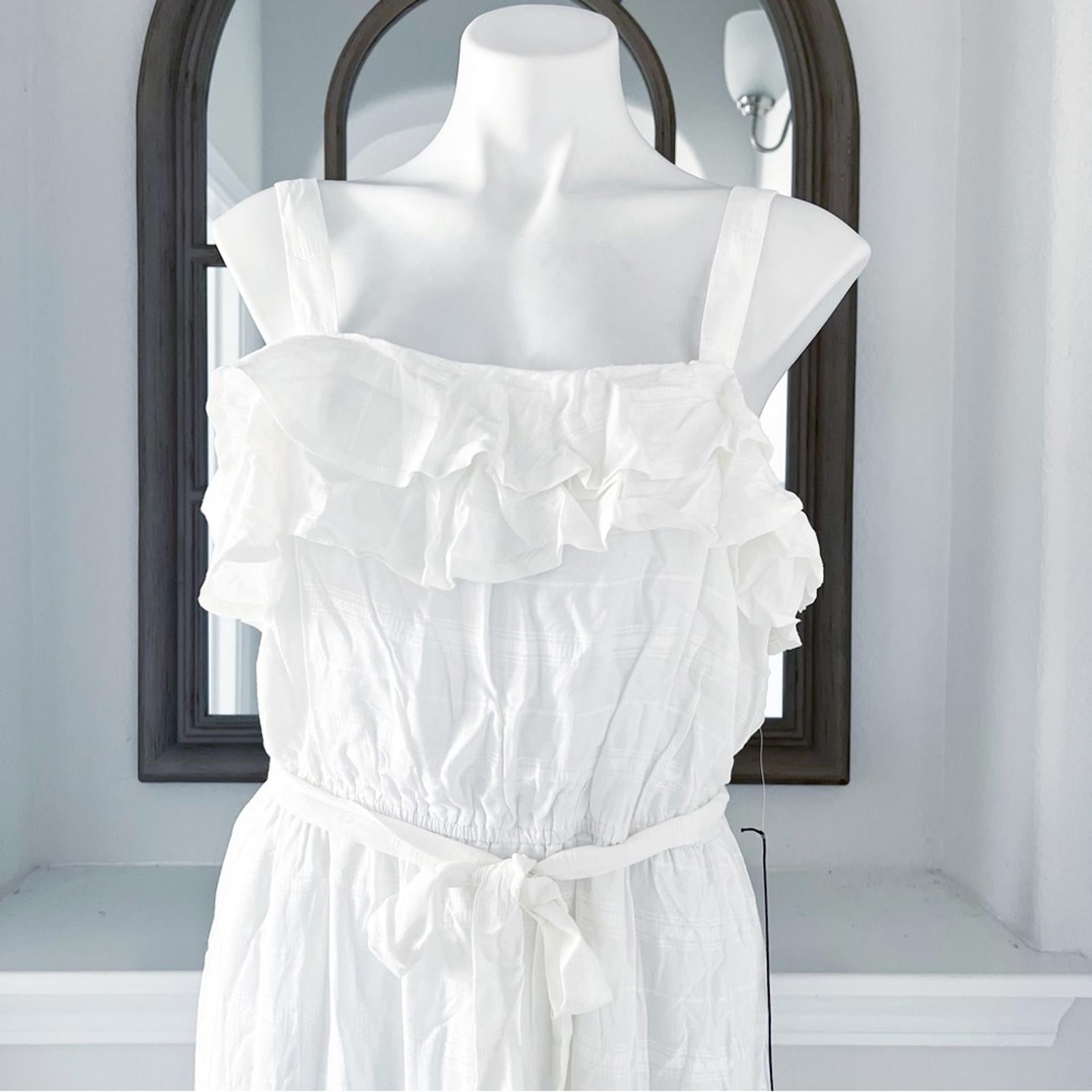 June & Hudson Belted Tiered Maxi Dress in White, NWT, Size XL
