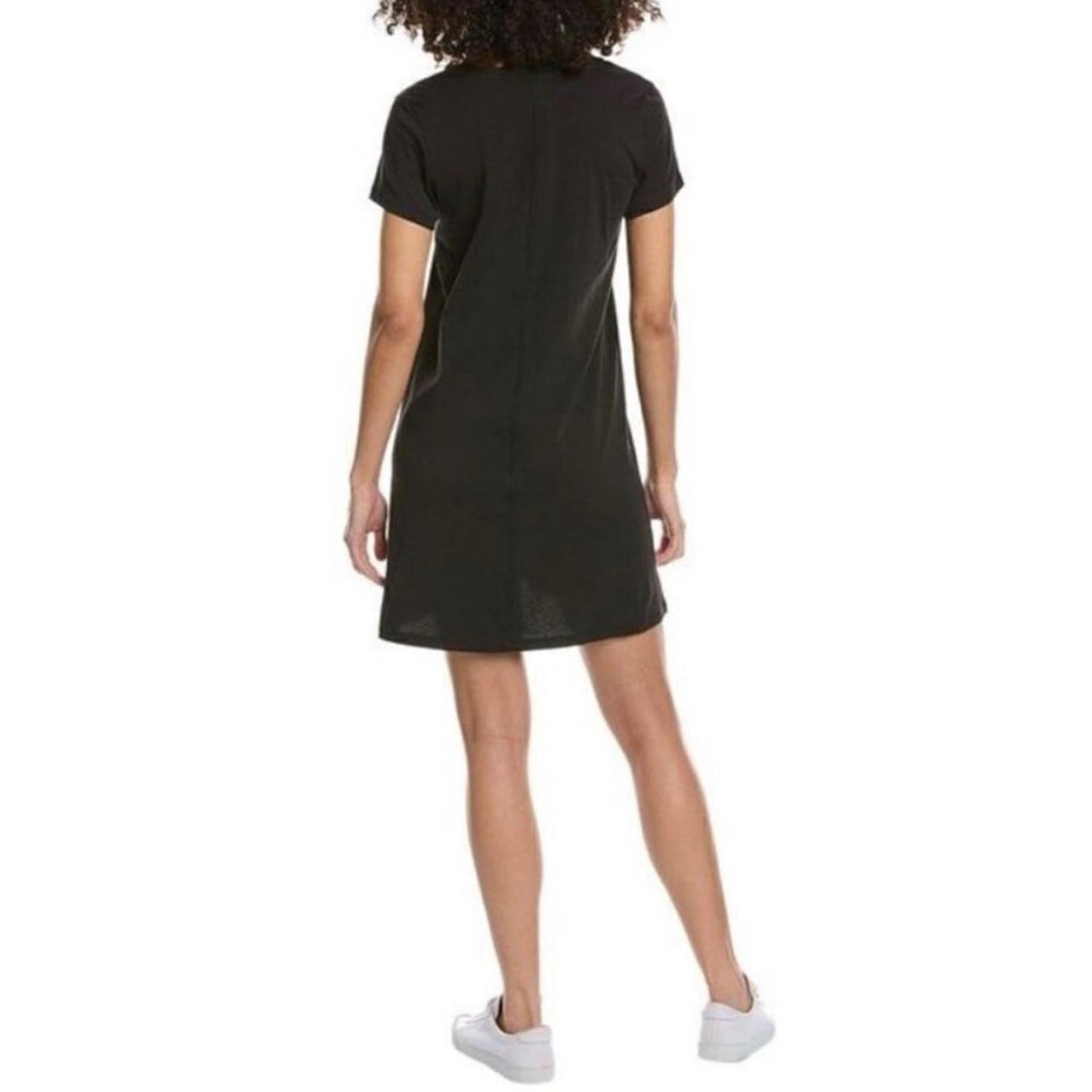 ATM Cotton Jersey V-Neck Mini T-Shirt Dress in Black, Size XS NEW w/Tag $195