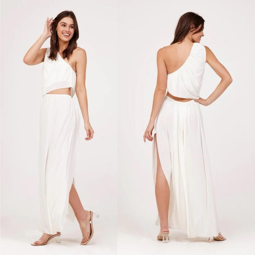 MISA Neutral Calliope One-Shoulder Maxi Dress in White, NWT, Size XS