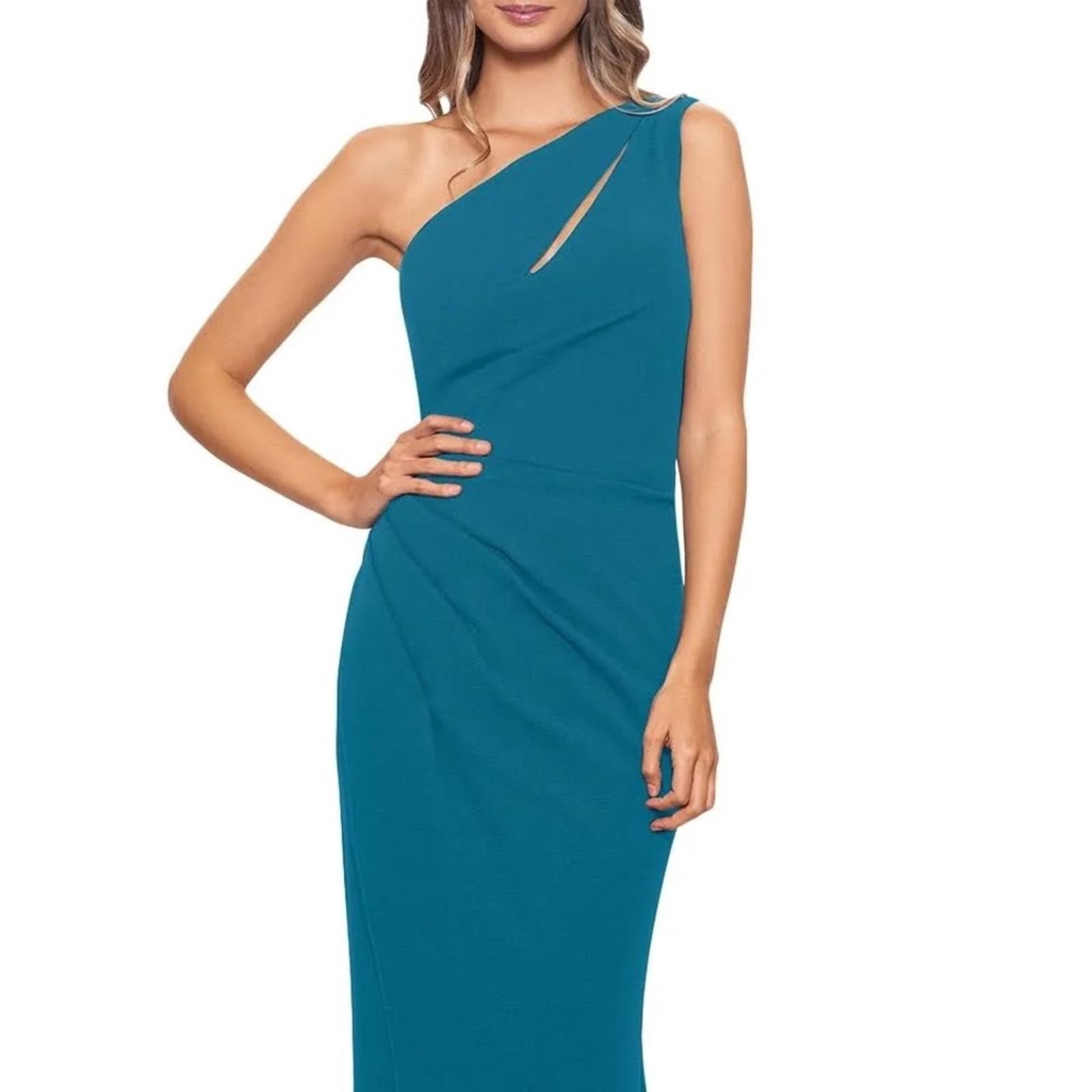AQUA Cutout One Shoulder Gown, Teal Green, Size 0 New w/Tag Retail $258