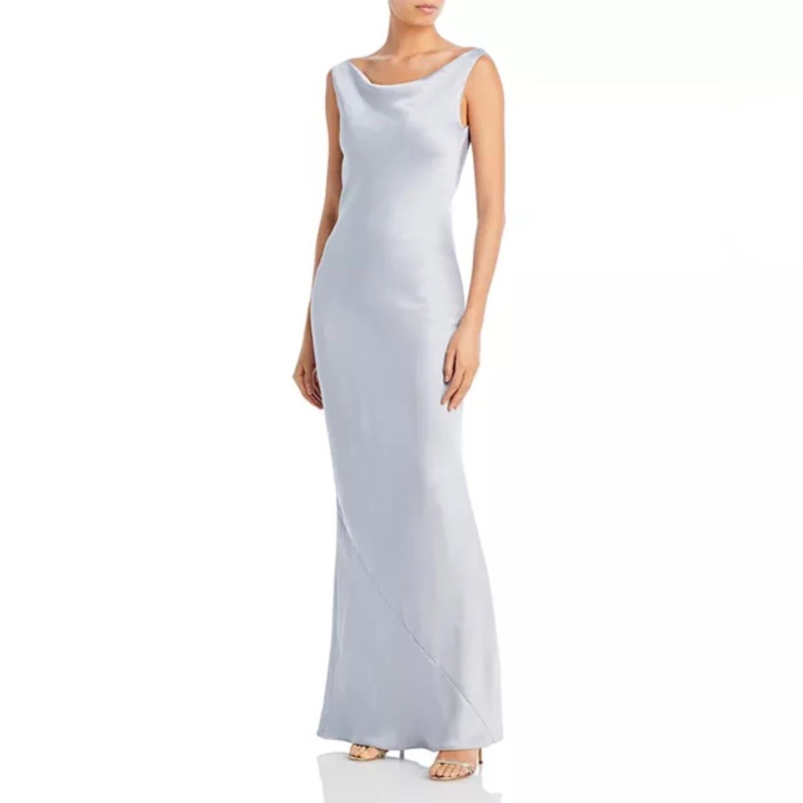 Norma Kamali Maria Satin Cowl Neck Gown in Silver, NWT, Size S/36