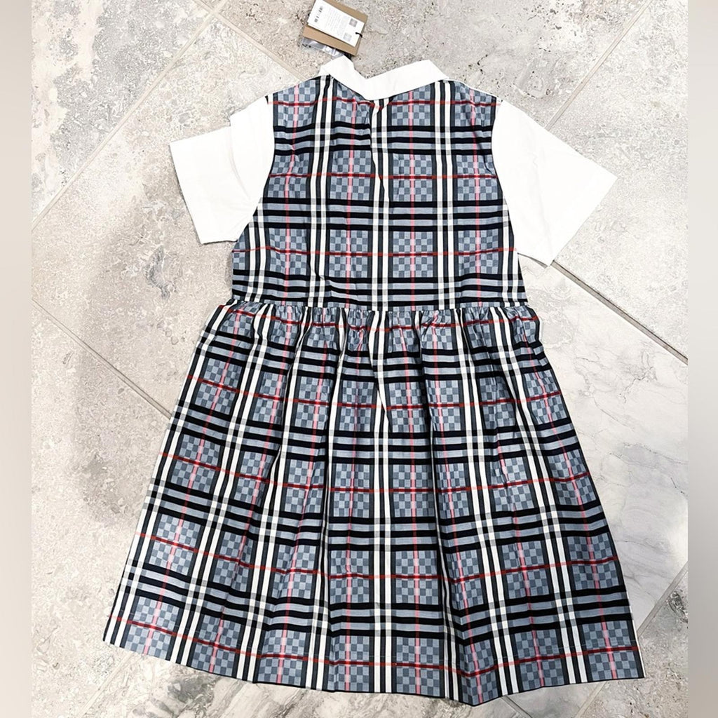 Burberry Chequerboard Panel Stretch Cotton Polo Shirt Dress, Size 12Y New w/Tag