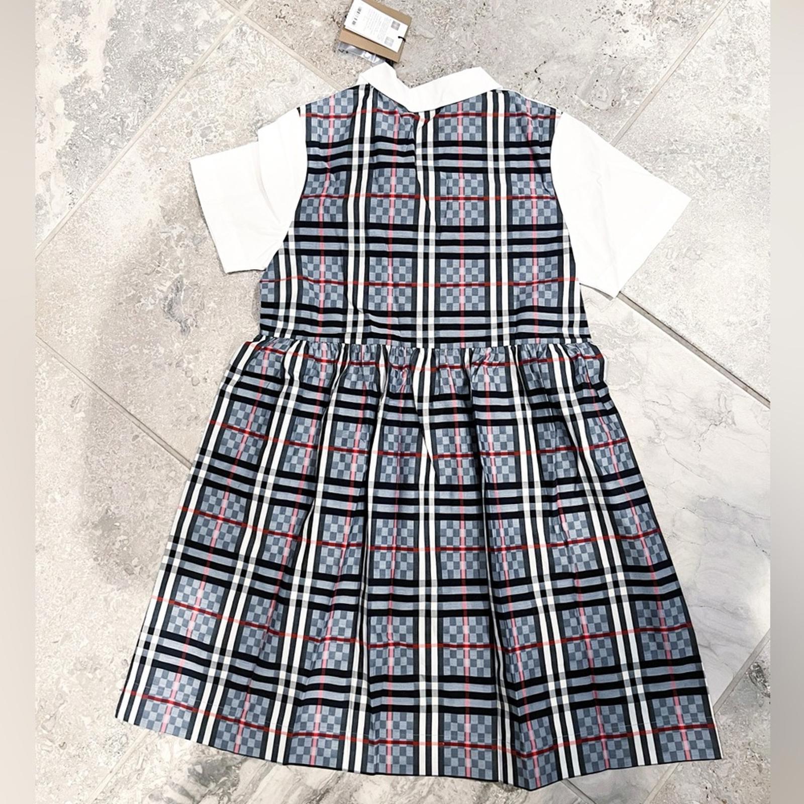 Burberry Chequerboard Panel Stretch Cotton Polo Shirt Dress, Size 12Y New w/Tag