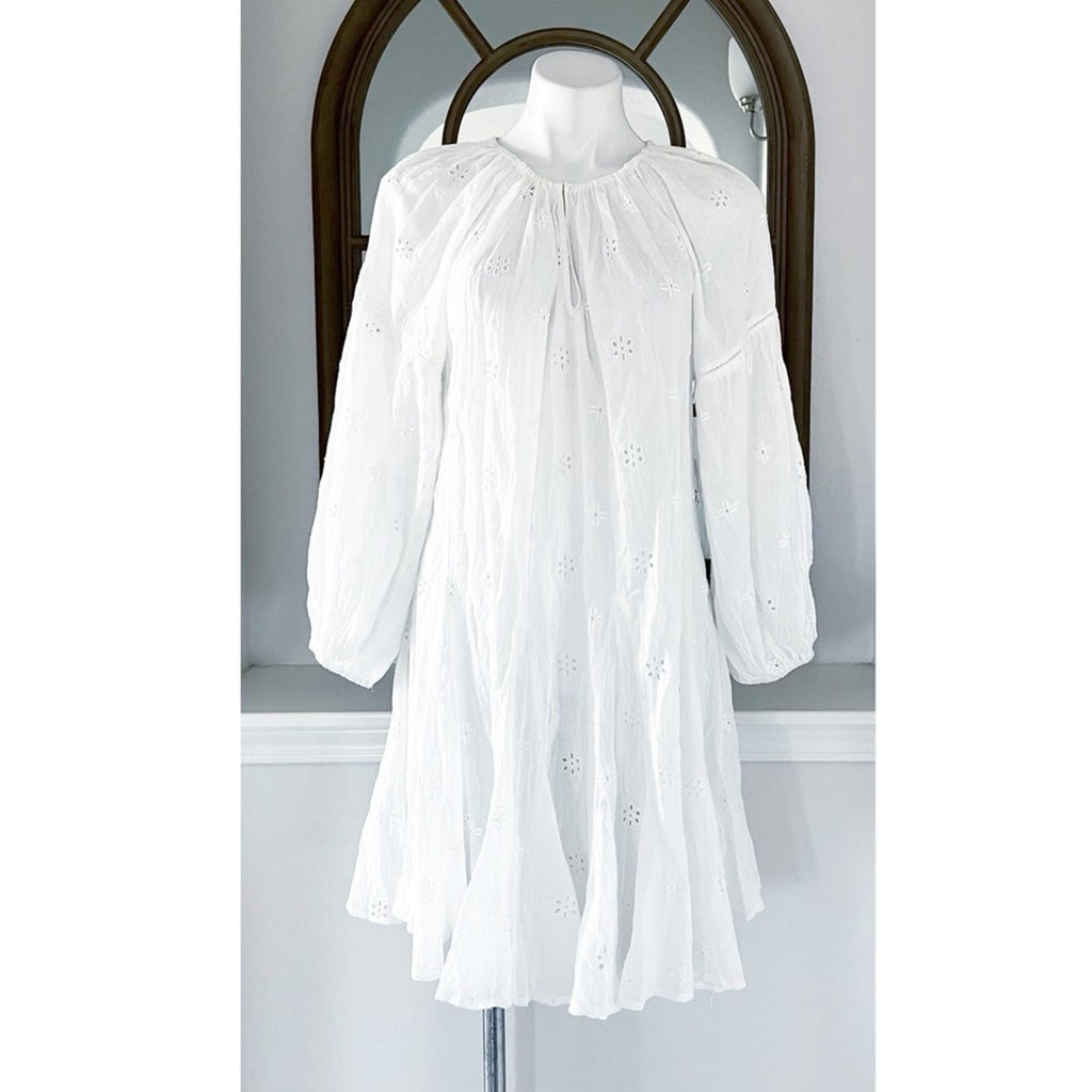 Velvet by Graham & Spencer Gracie Cotton Eyelet Dress in White, Size L NWT $216
