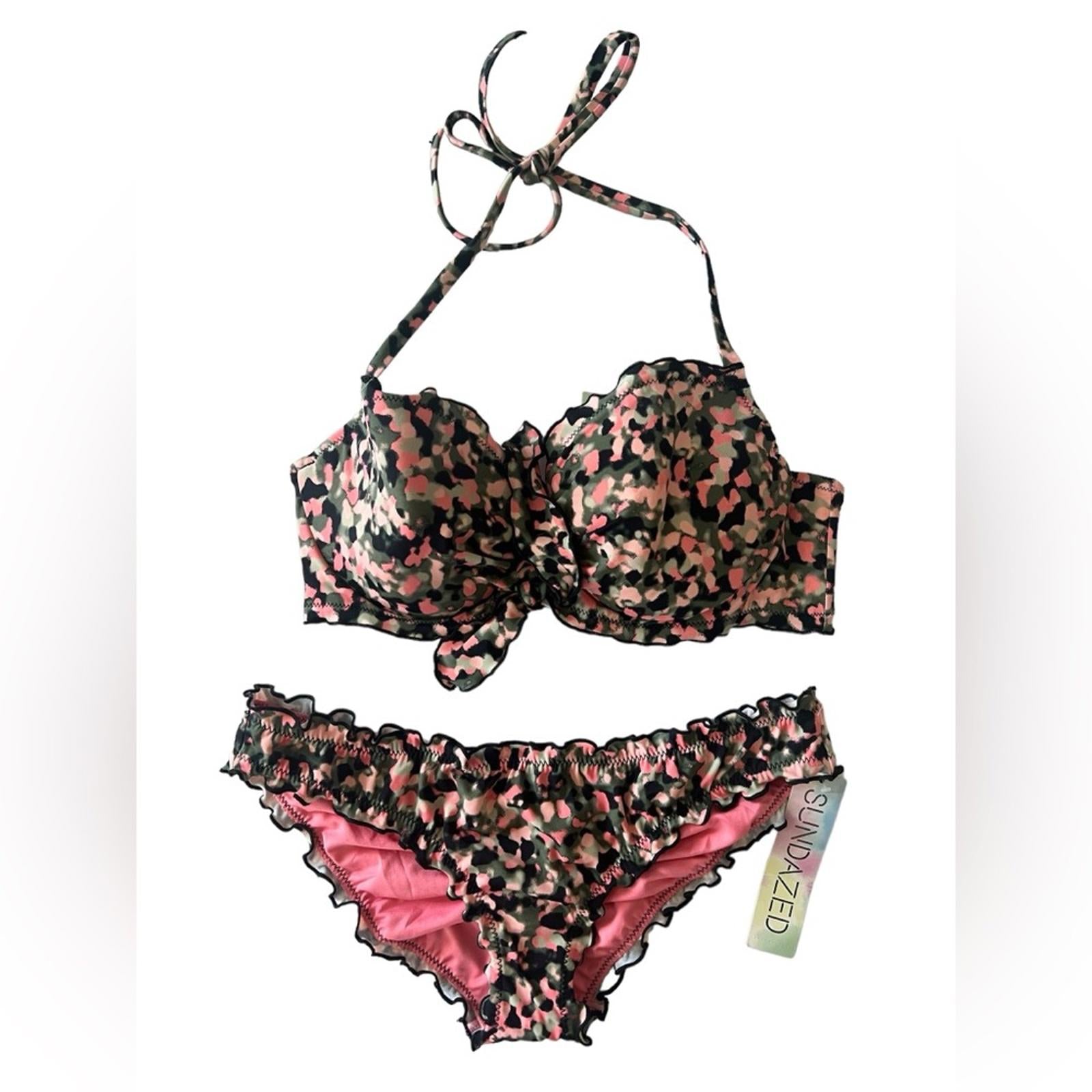 Sundazed Cruise Bikini Set, Mermaid Ruffle Bottom S, Ava Ruffle Bow Top Size 34D