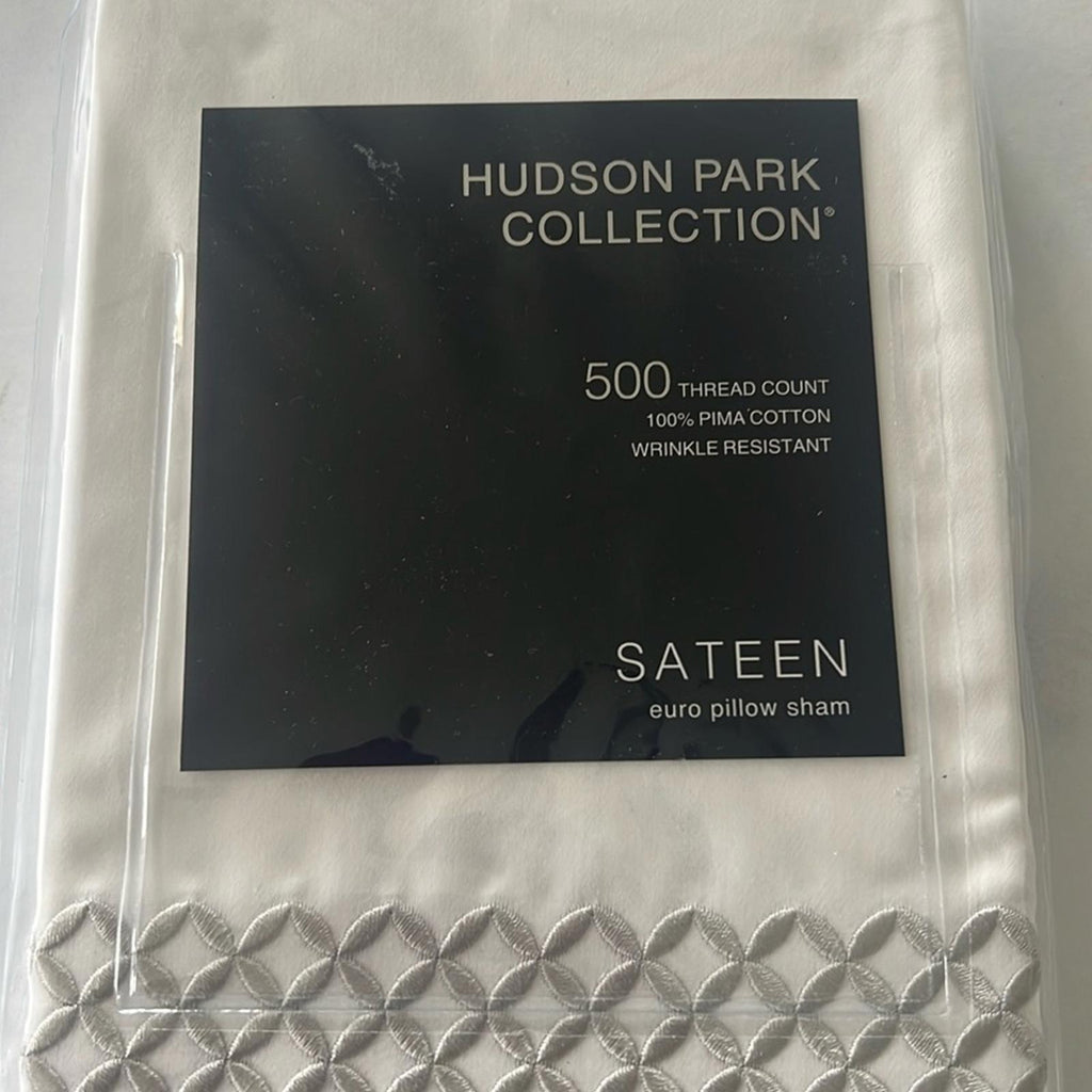 Hudson Park Collection Embroidered Geo Euro Sham in White/Silver, NEW