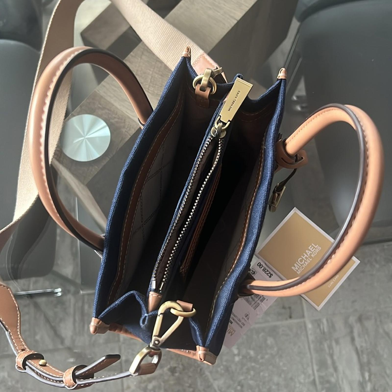 Michael Kors Mercer Canvas Crossbody, Admiral Gold EXCELLENT! Retail $228