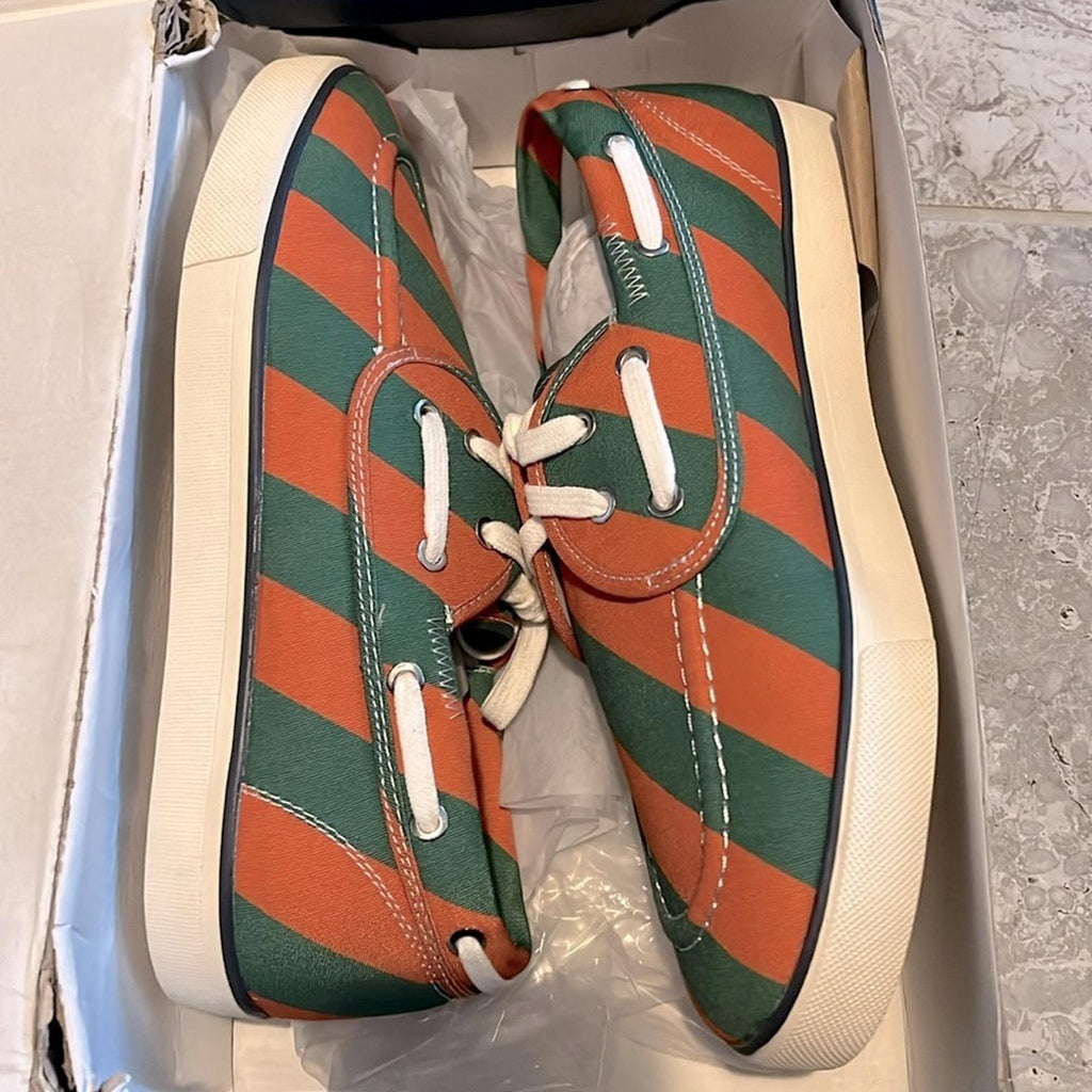Club Room Green Striped Padded Royce Platform Lace-Up Boat Shoes Size 10, NWT