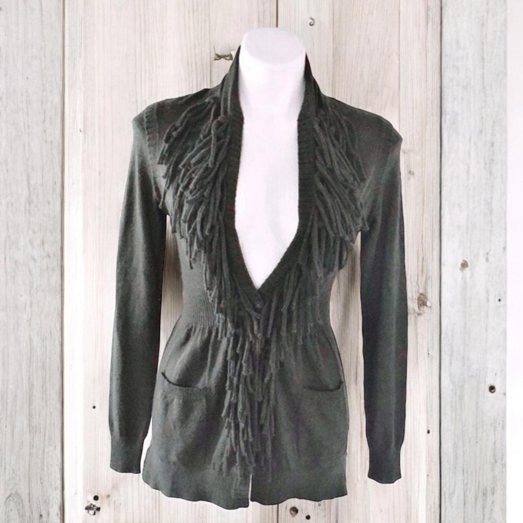 Rebecca Taylor Peplum Wool Fringe Cardigan, Size M, Retail $325