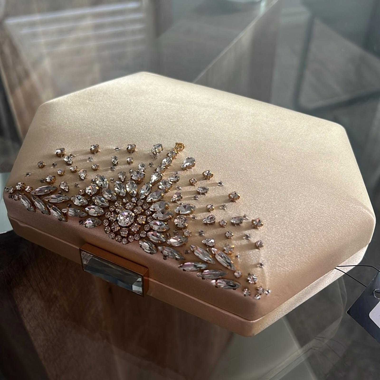 Badgley Mischka Embellished Convertible Clutch in Gold, New with Tag
