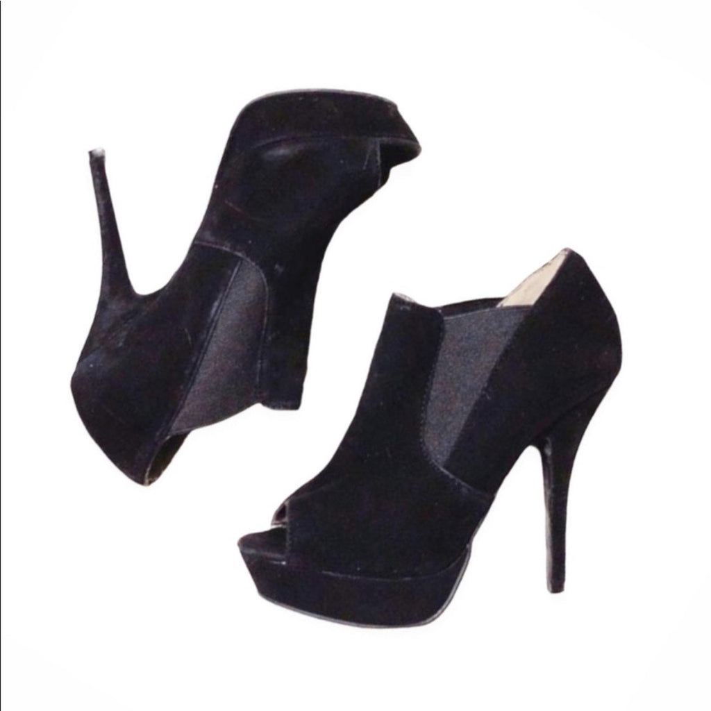 Bonnibel Suede Open Toe Stiletto Heel Booties in Black, Size 7.5 EXCELLENT!