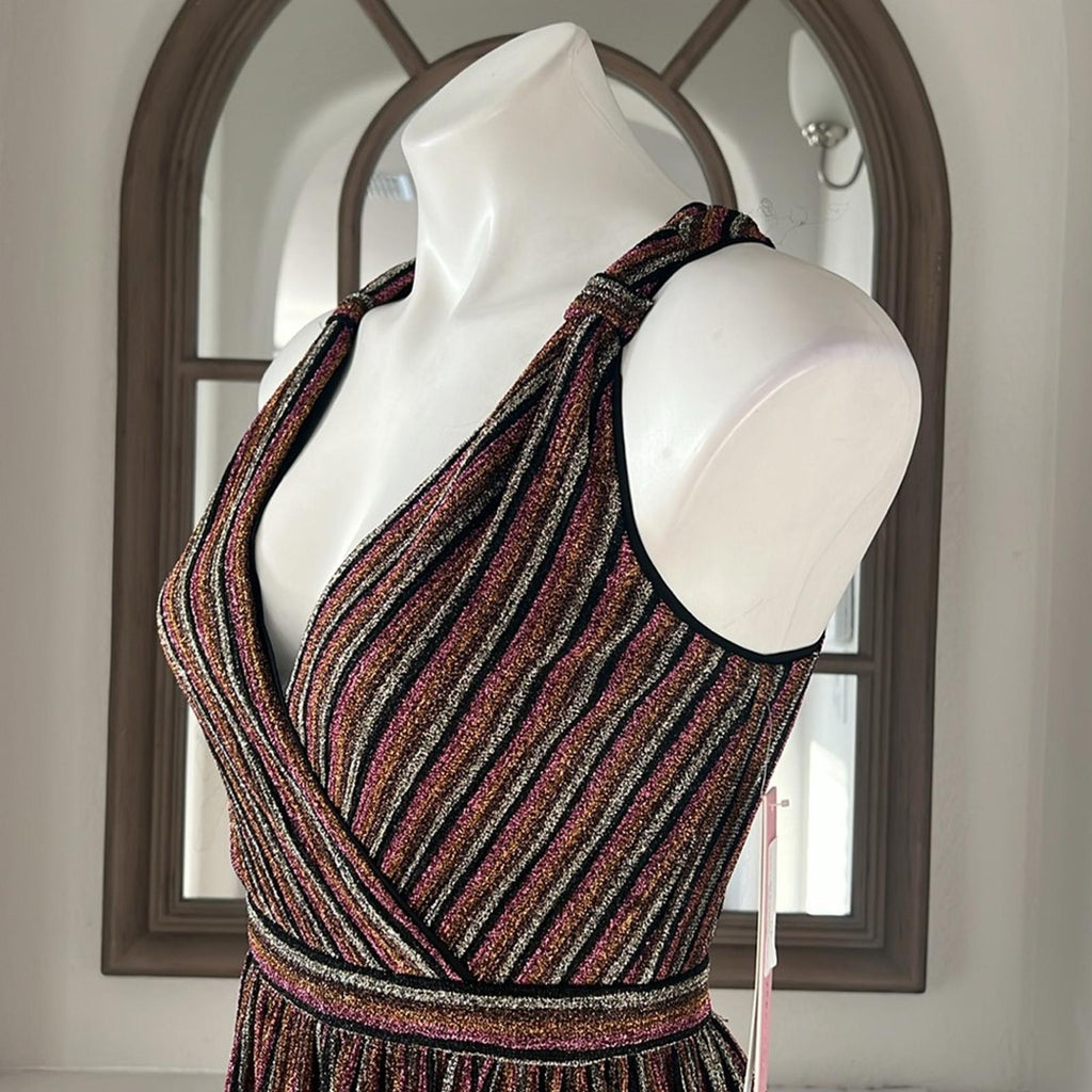 Aqua Striped Metallic Gown in Black Multi, Size XS New w/Tag Retail $298
