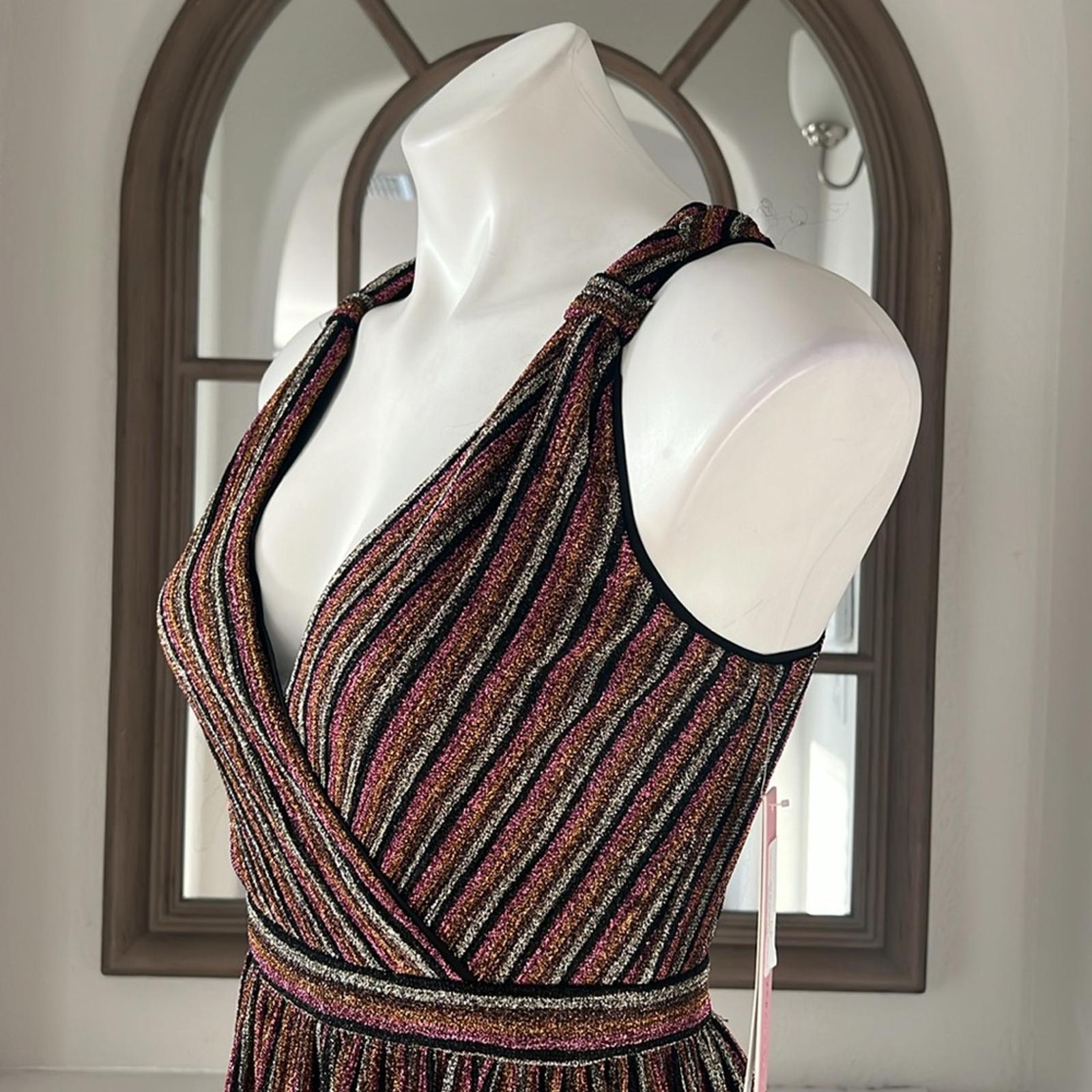 Aqua Striped Metallic Gown in Black Multi, Size XS New w/Tag Retail $298