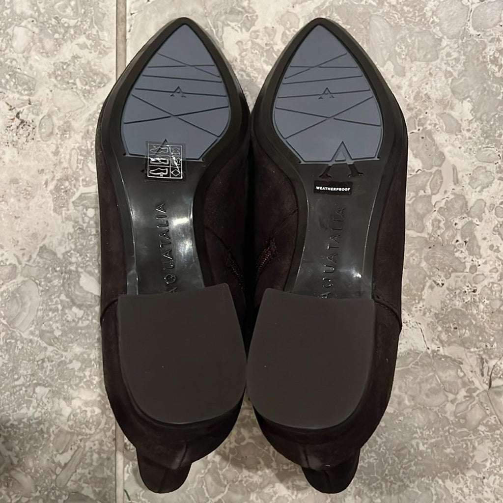 Aquatalia Prisilla Brown Dress Suede Booties, Size 9 New in Box +DustBag