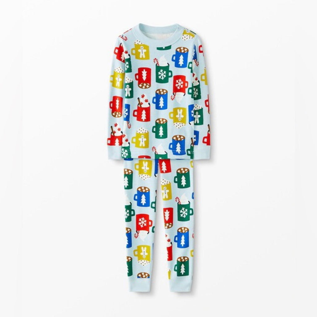 Hanna Anderson Long John Pajama Set, Holiday Cozy Cocoa Cups Size 8 New w/Tag