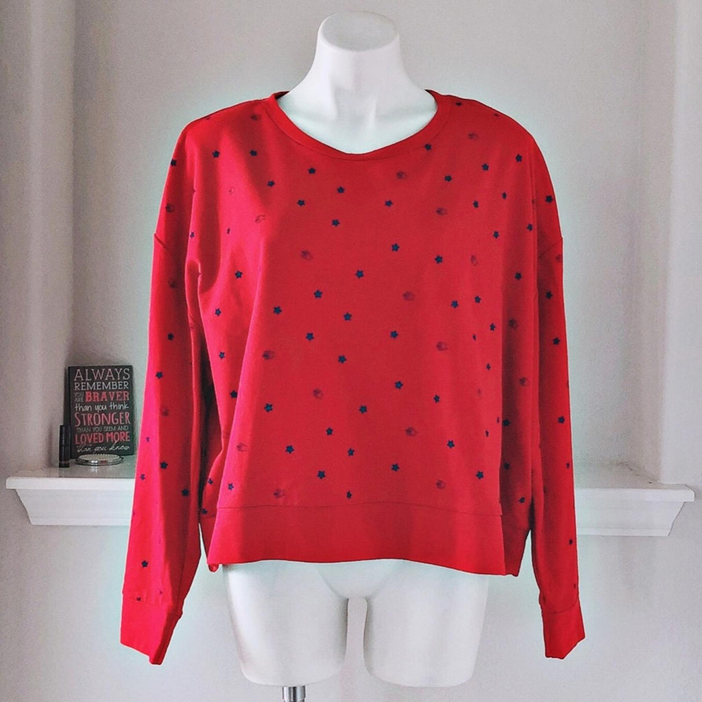 Earl Jeans Star Print Crewneck Sweatshirt, Red & Blue Patriotic Size L New w/Tag