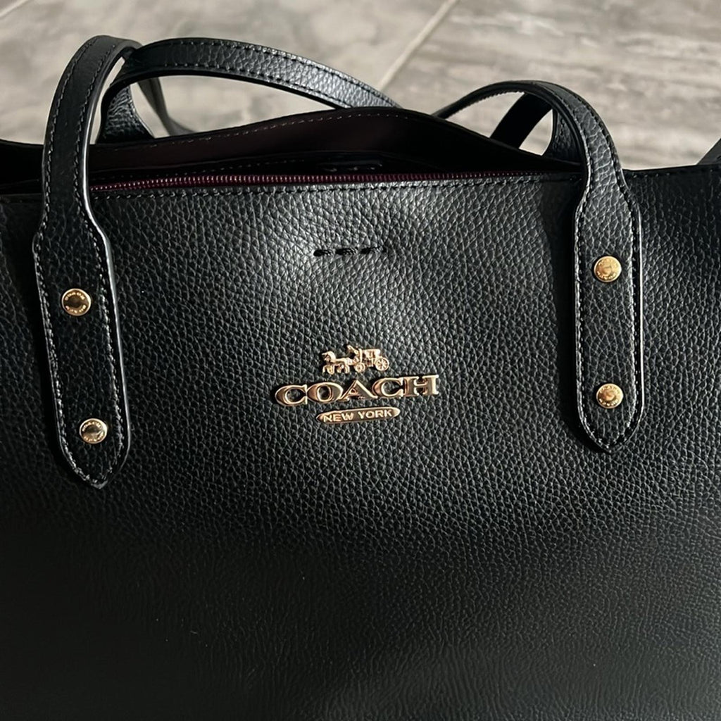 Coach Town Tote Polished Pebbled Leather Black, Code #C2091-72673 EXCELLENT $398