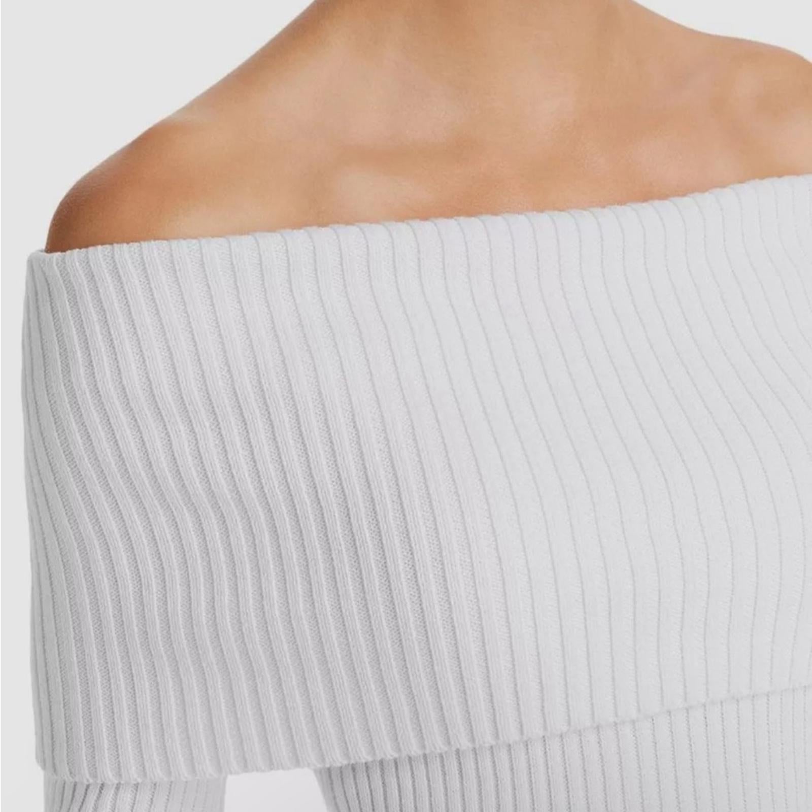 525 Off-the-Shoulder Ribbed Knit Sheath Dress in Bleach White Size XL NEW $148