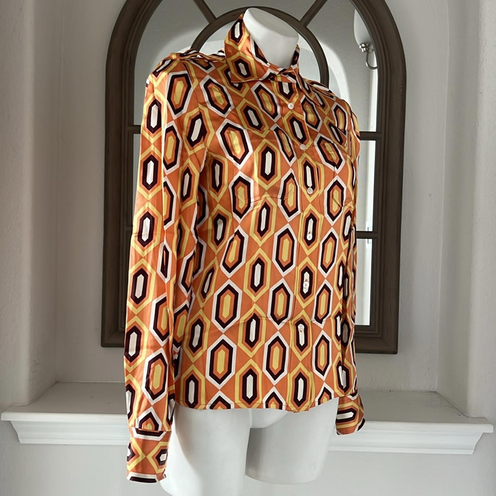 Tory Burch Silk Button Up Shirt in Orange Multi Size 6 EXCELLENT!