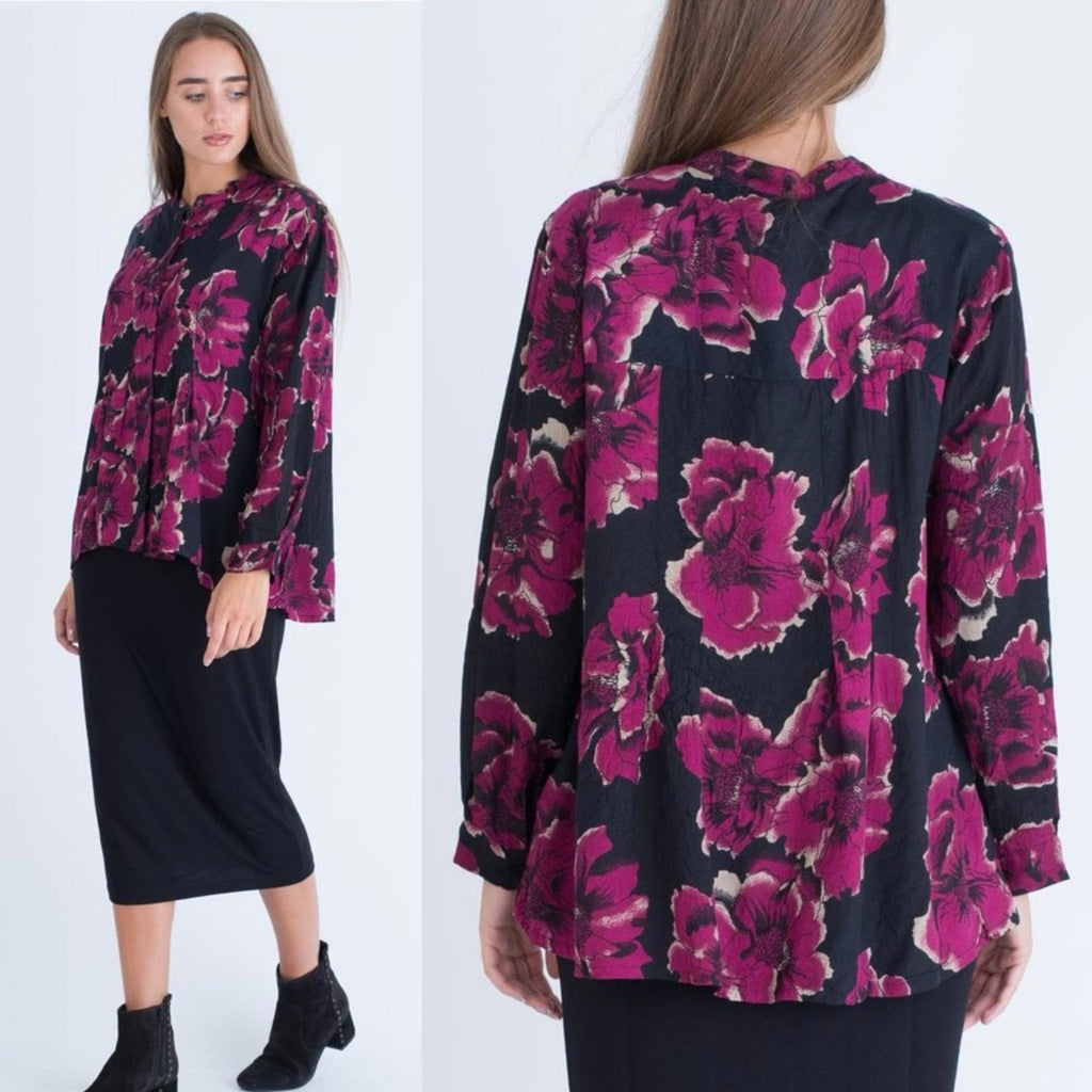 Masai Imka A-Shape Regular Big Peony Print Blouse Black & Pink Size M Retail £95