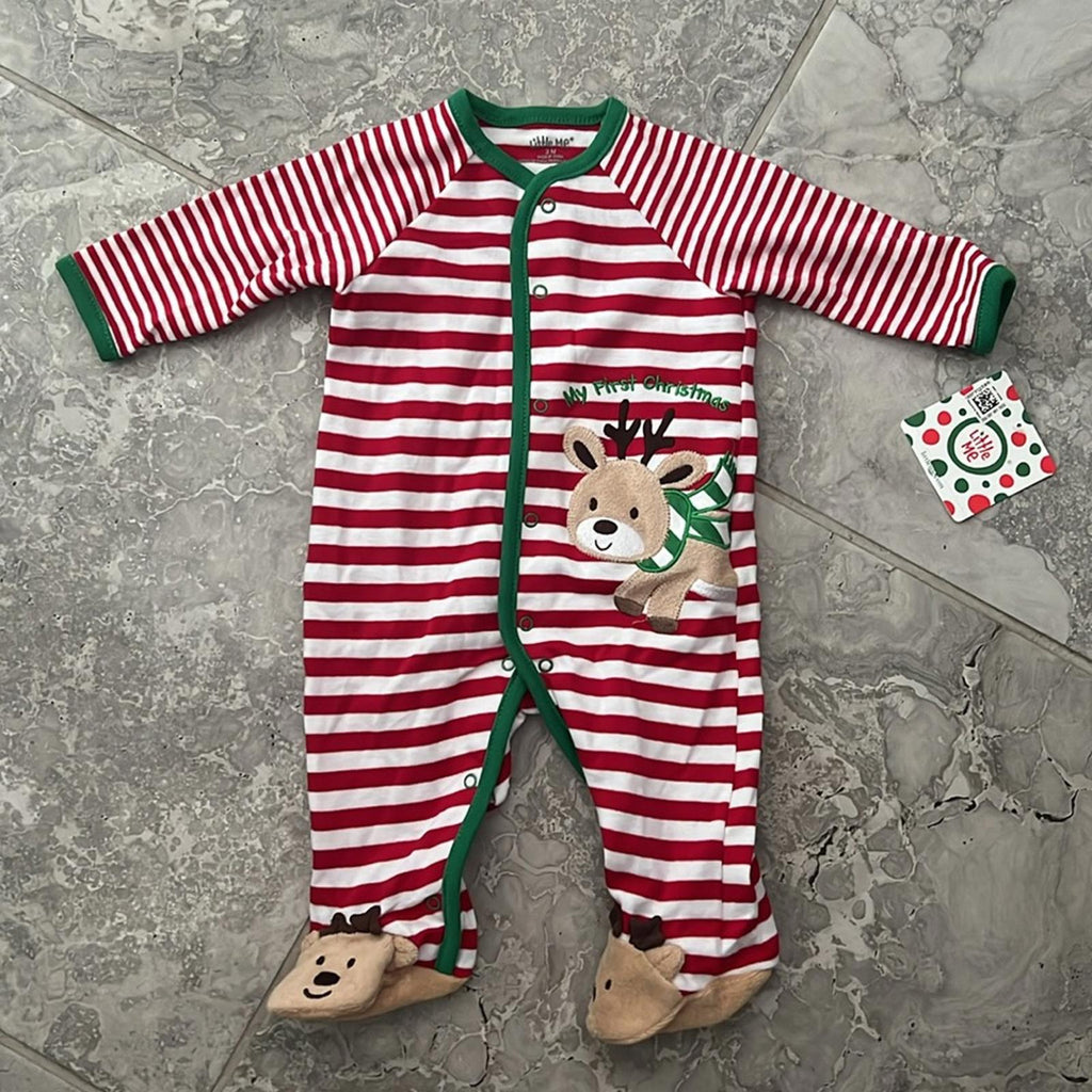 Little Me Boys' Reindeer Stripe One Piece Footie - Baby Size 3 Months New w/Tag