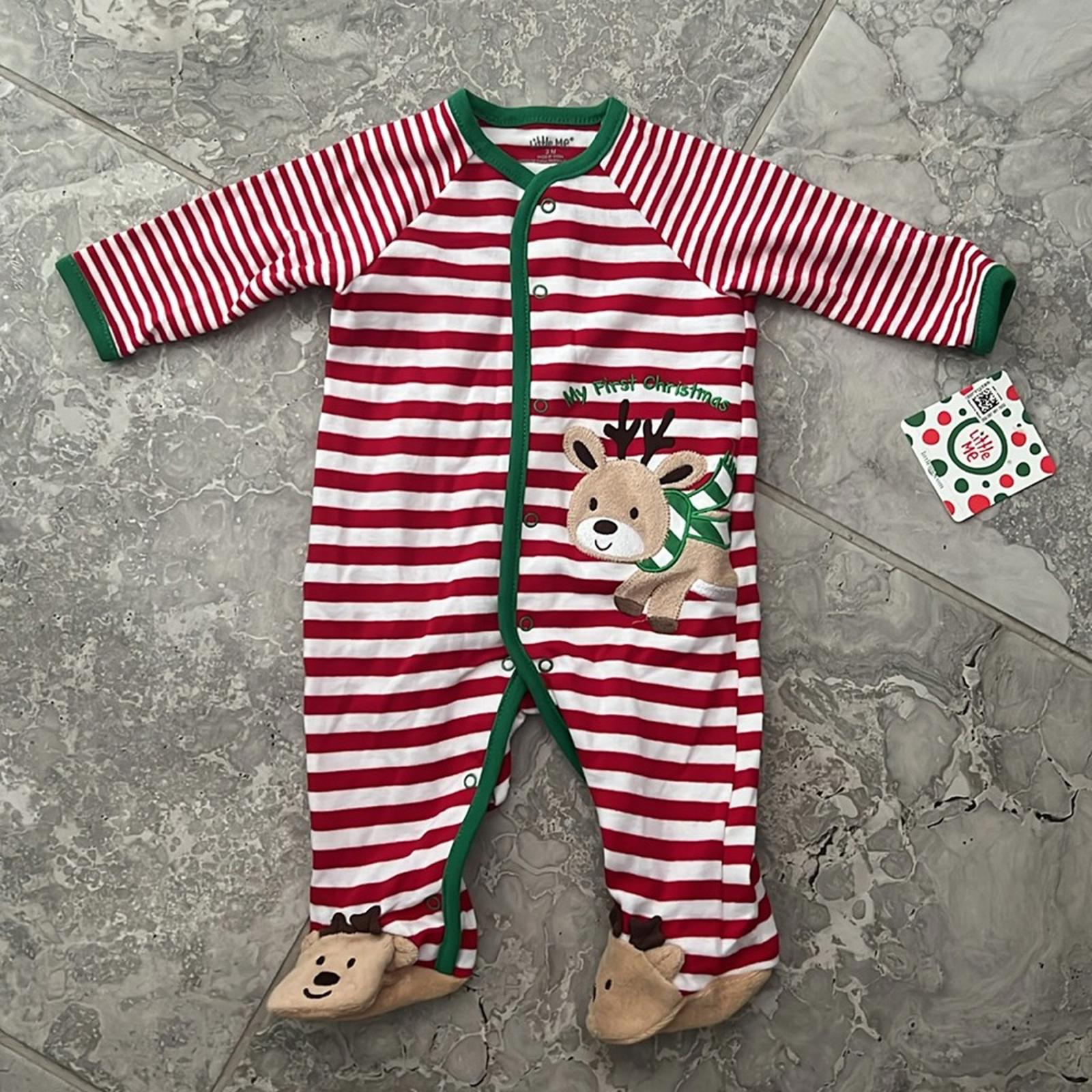 Little Me Boys' Reindeer Stripe One Piece Footie - Baby Size 3 Months New w/Tag