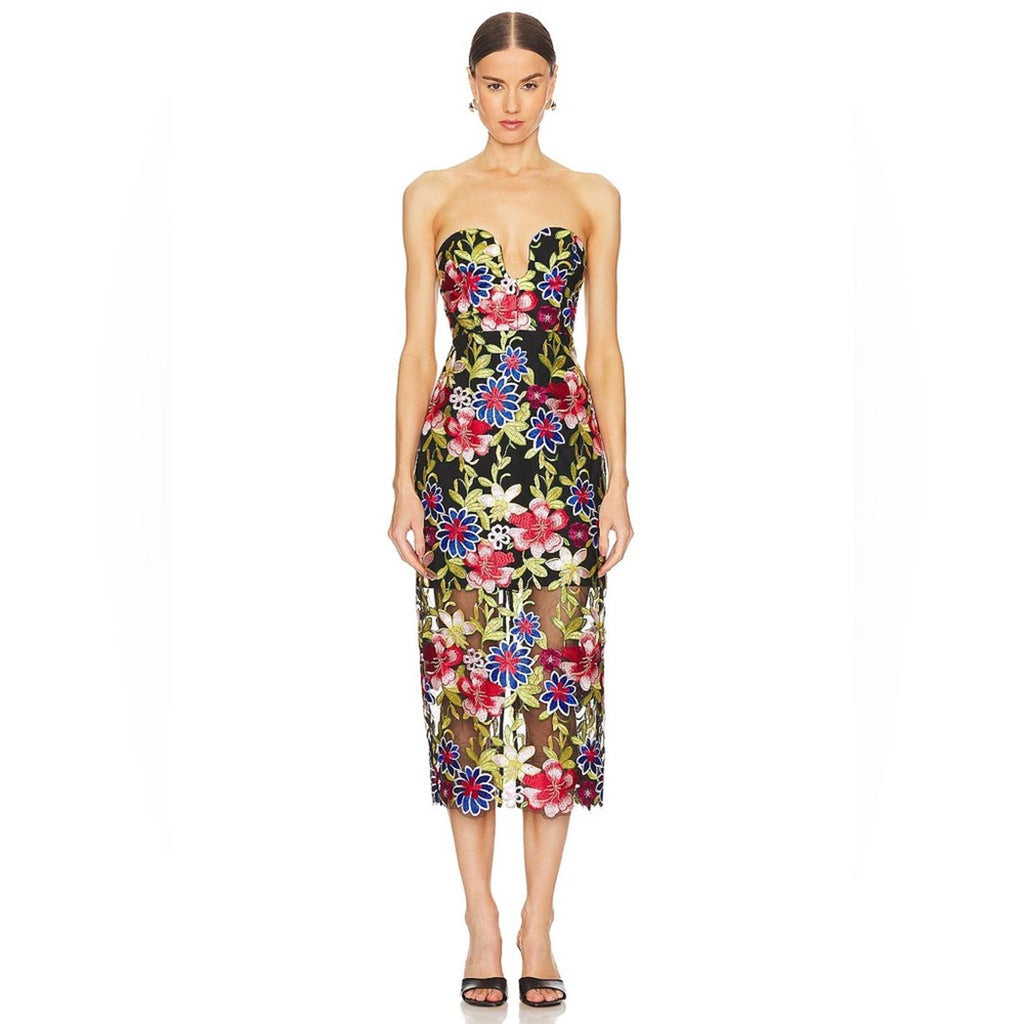 Milly Strapless Artem Spanish Garden Embroidery Midi Dress, Size 6, NEW