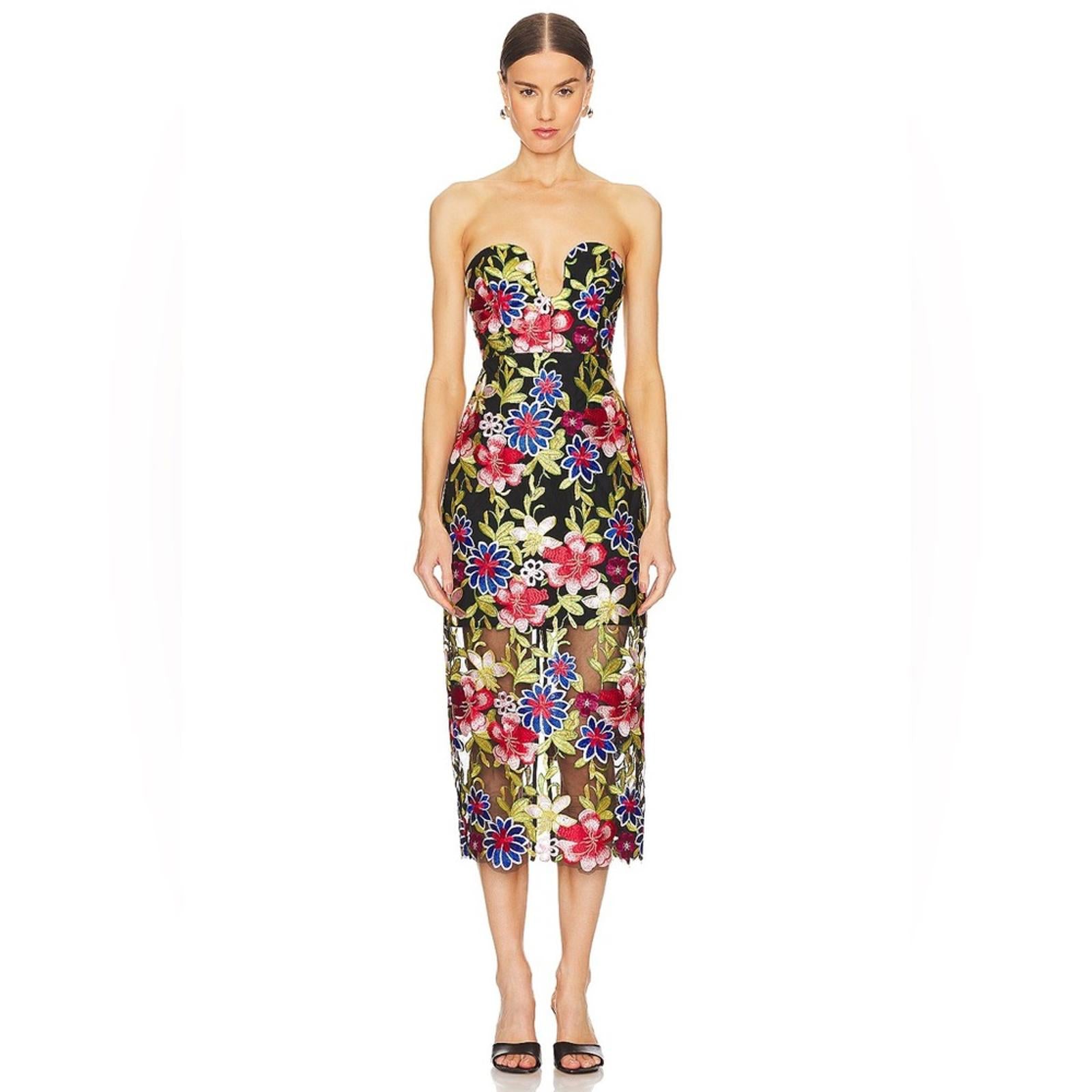 Milly Strapless Artem Spanish Garden Embroidery Midi Dress, Size 6, NEW