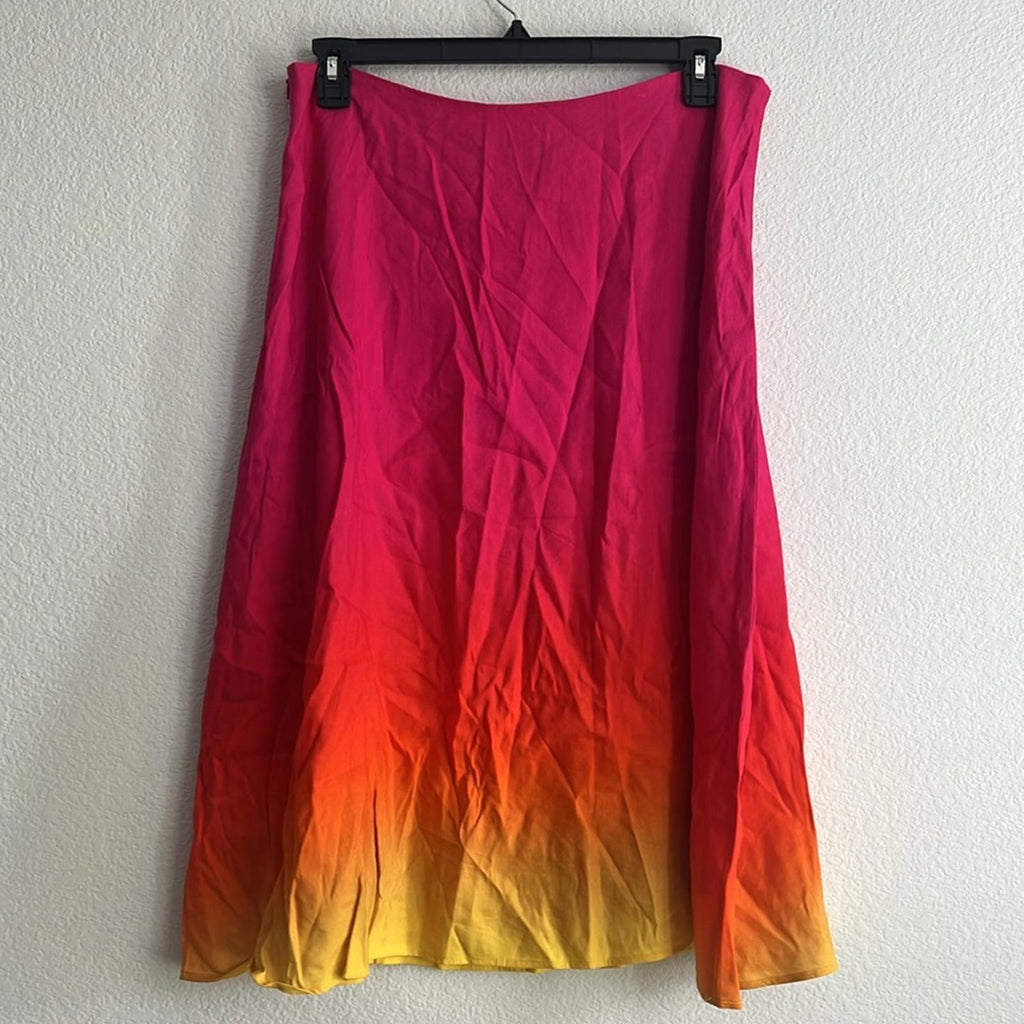 Lauren Ralph Lauren Pink Ombré Linen Blend Midi Skirt, NWT, Size 14