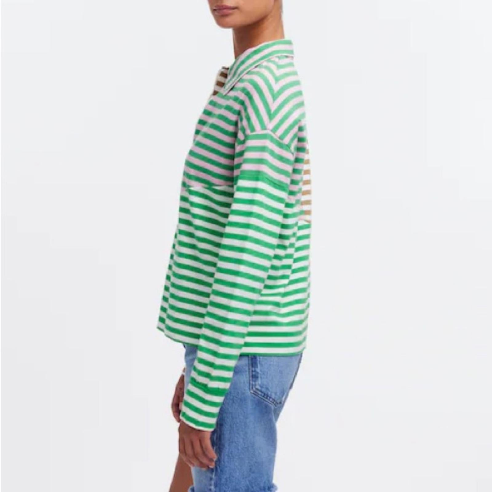 Kule The Beck Zip Neck Top Sweatshirt in Green Multi, Size S New w/Tag $168