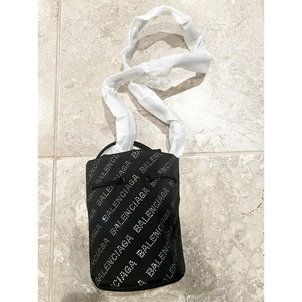 NEW Balenciaga Wheel XS Drawstring Bucket Bag, Black/Crystal $1,390 Sold Out