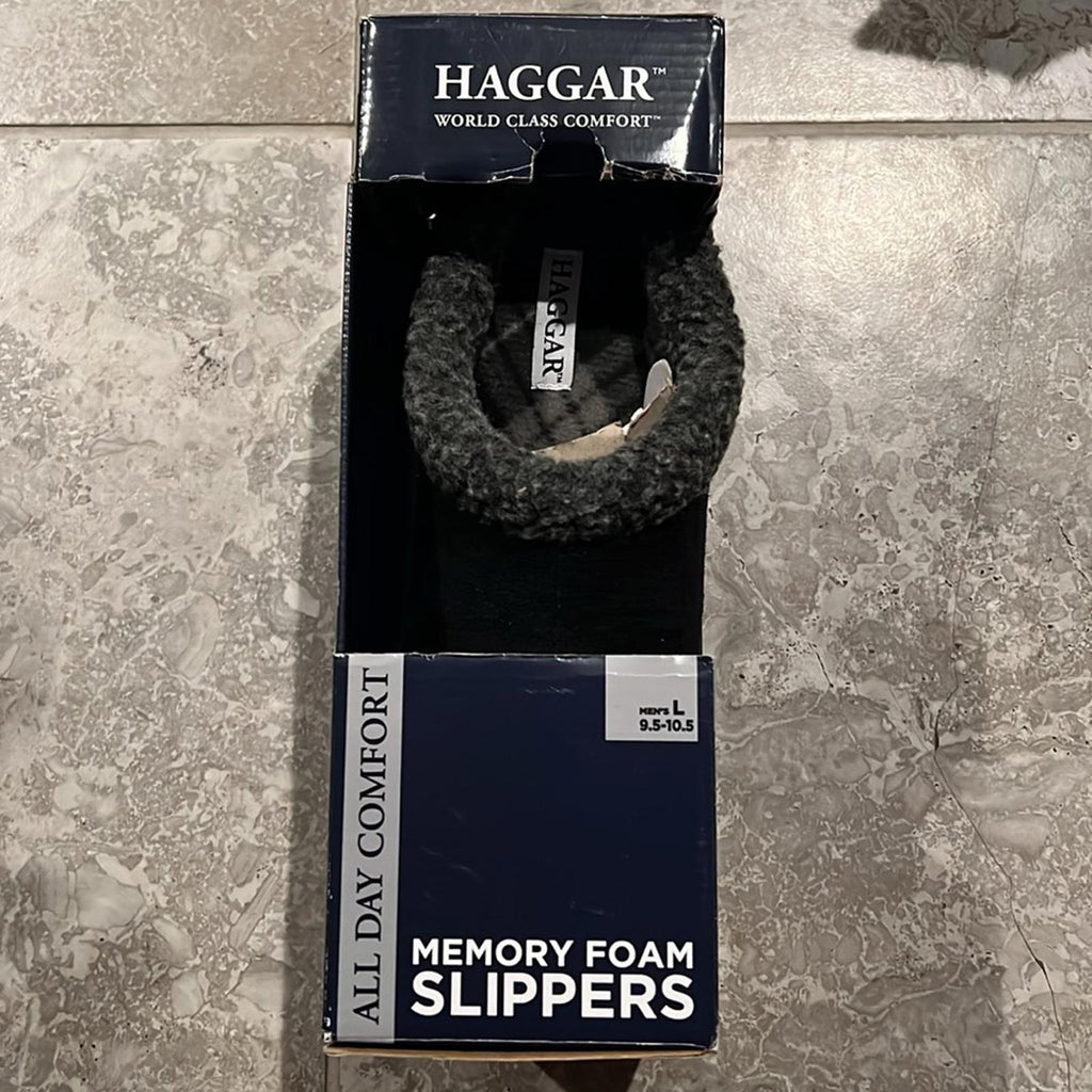 NEW Haggar Men's Faux-Suede Clog Slippers in Black, Size L (9.5-10.5) New in Box