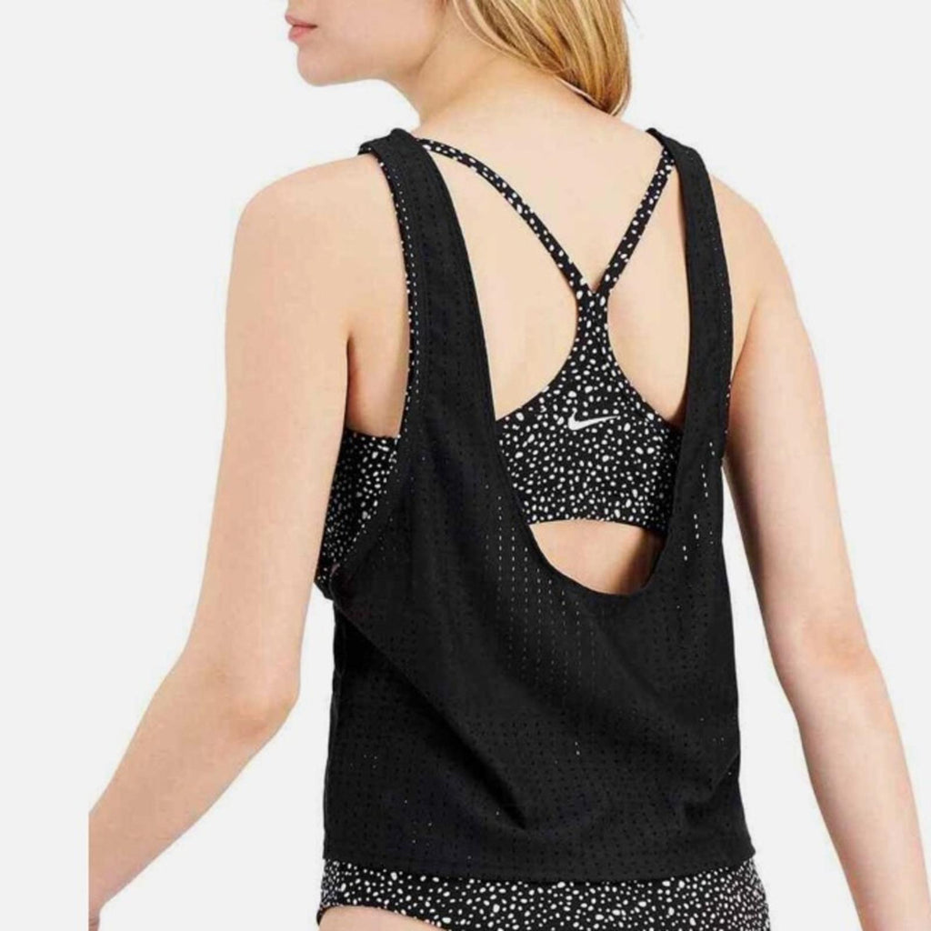 Nike Water Dots Convertible Layered Tankini Swim Top in Black, Size S NEW w/Tag