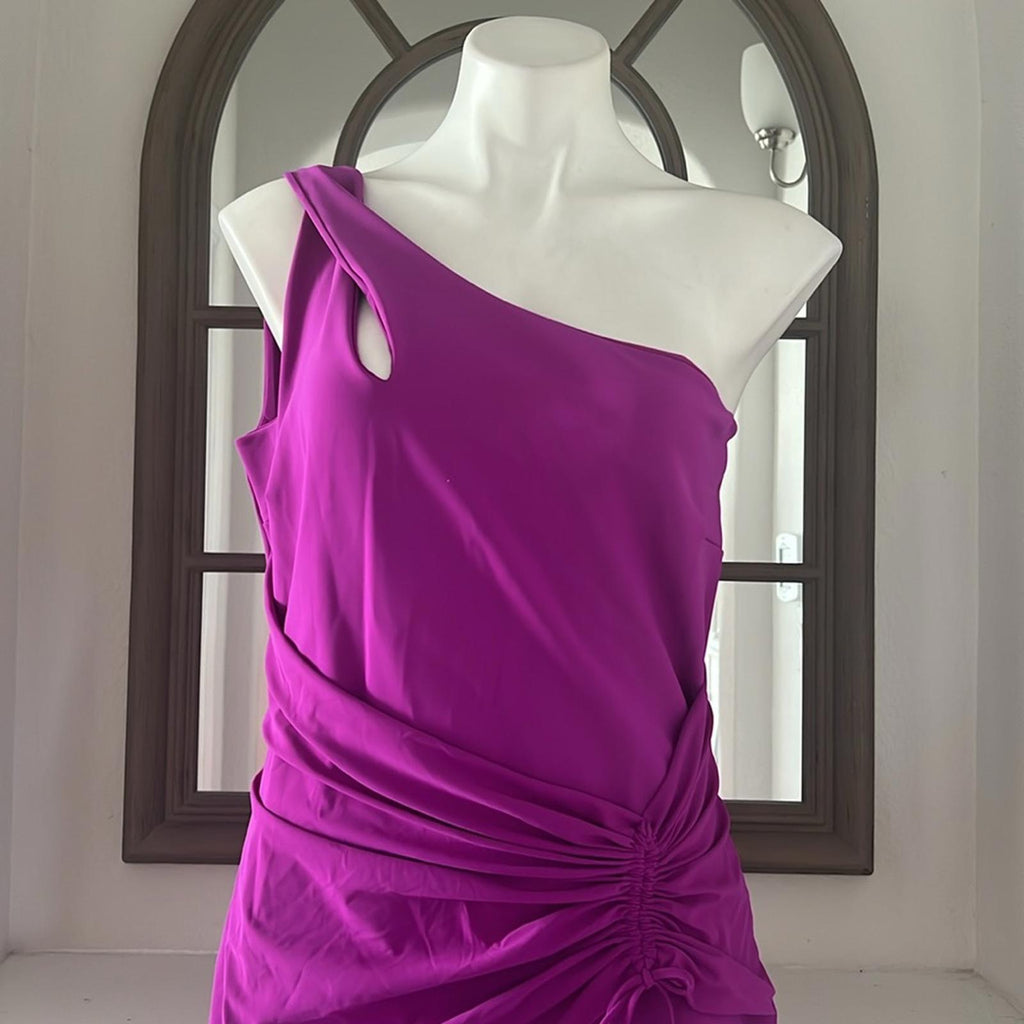 Chiara Boni Costanza Long One-Shoulder Gown in Magneta, Size US14 EU50 NWT $995