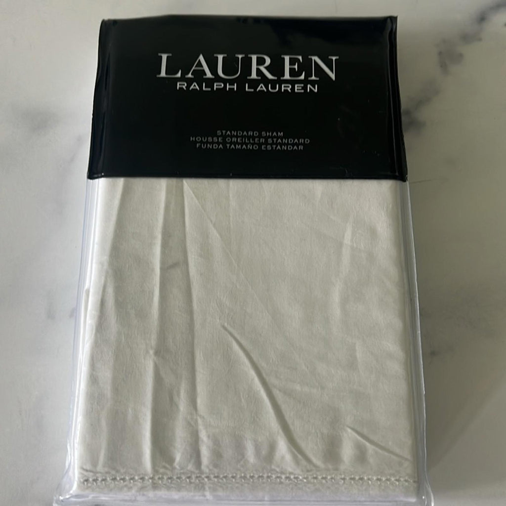 Lauren Ralph Lauren White Mya Jacquard Weave Cotton Standard Sham, NWT $140