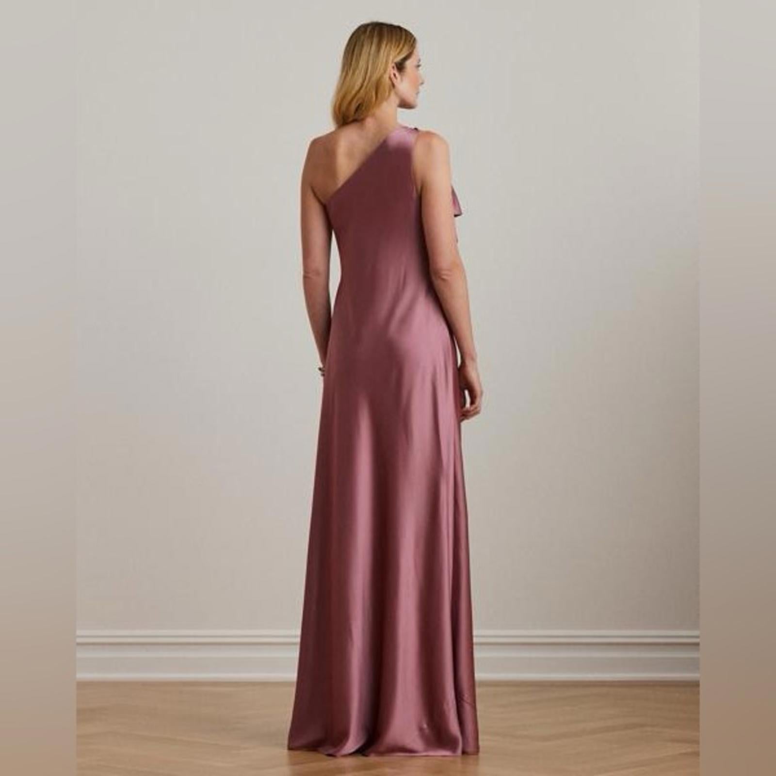 Ralph Lauren Satin Charmeuse One-Shoulder Gown Maxi Dress, Size 8, New w/Tag