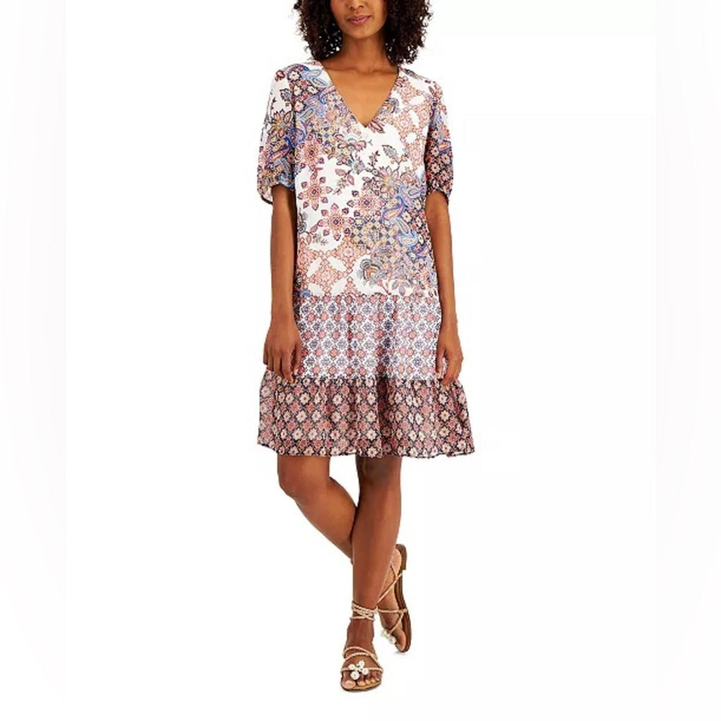 INC Mixed-Print Tiered Dress, NWT, Size XL