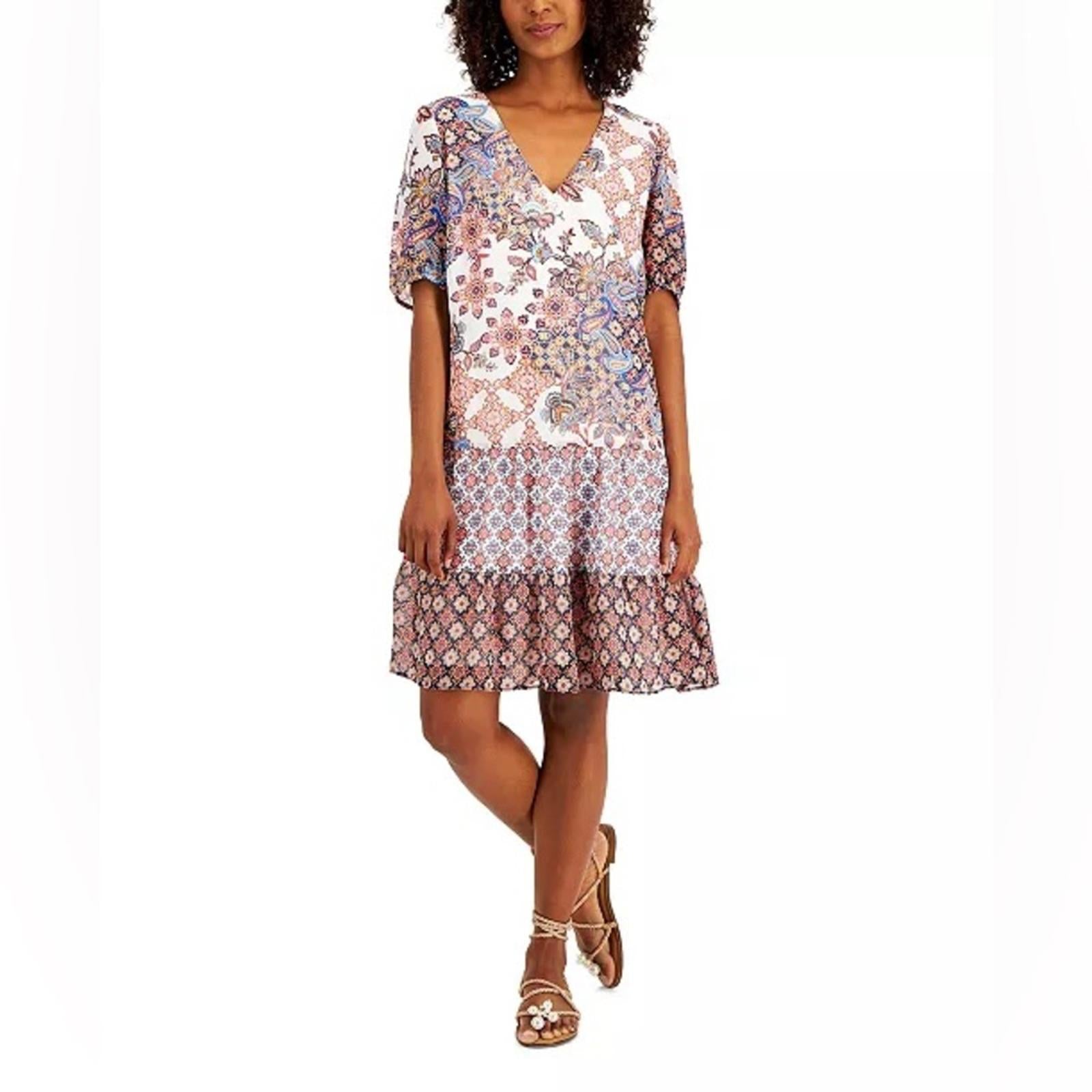 INC Mixed-Print Tiered Dress, NWT, Size XL