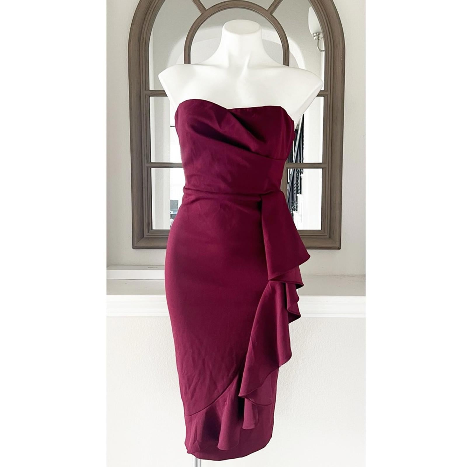 Dress the Population Liv Strapless Ruffled Dress, Burgundy Size S New w/Tag
