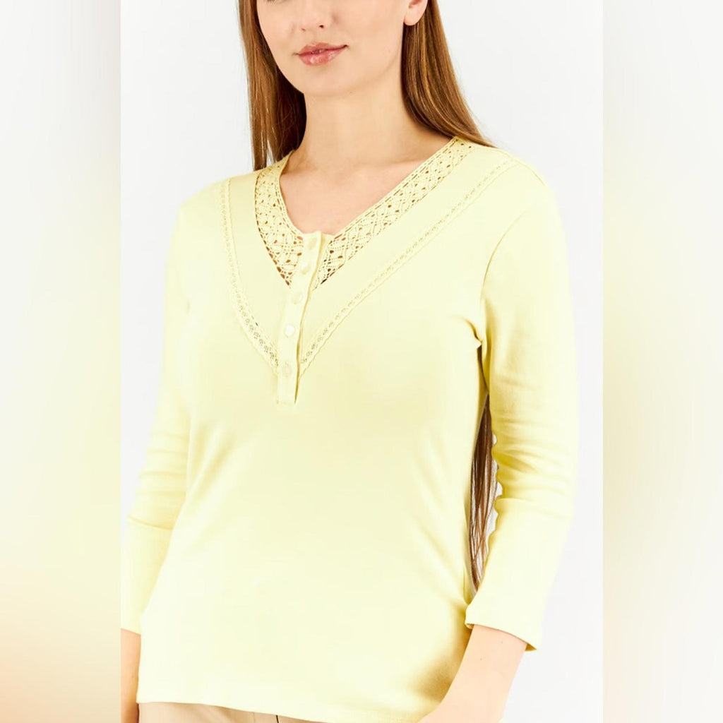 Ralph Lauren Lace-Trim Henley Top, Yellow Bloom Size XXL New w/Tag