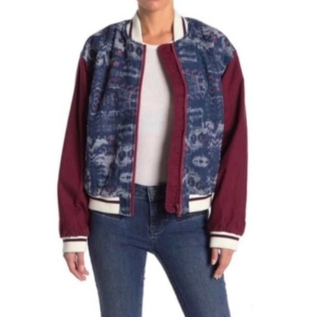 Free People Bomber Jacket, Chambray Navy Electric Cotton Linen Denim Size S NWT