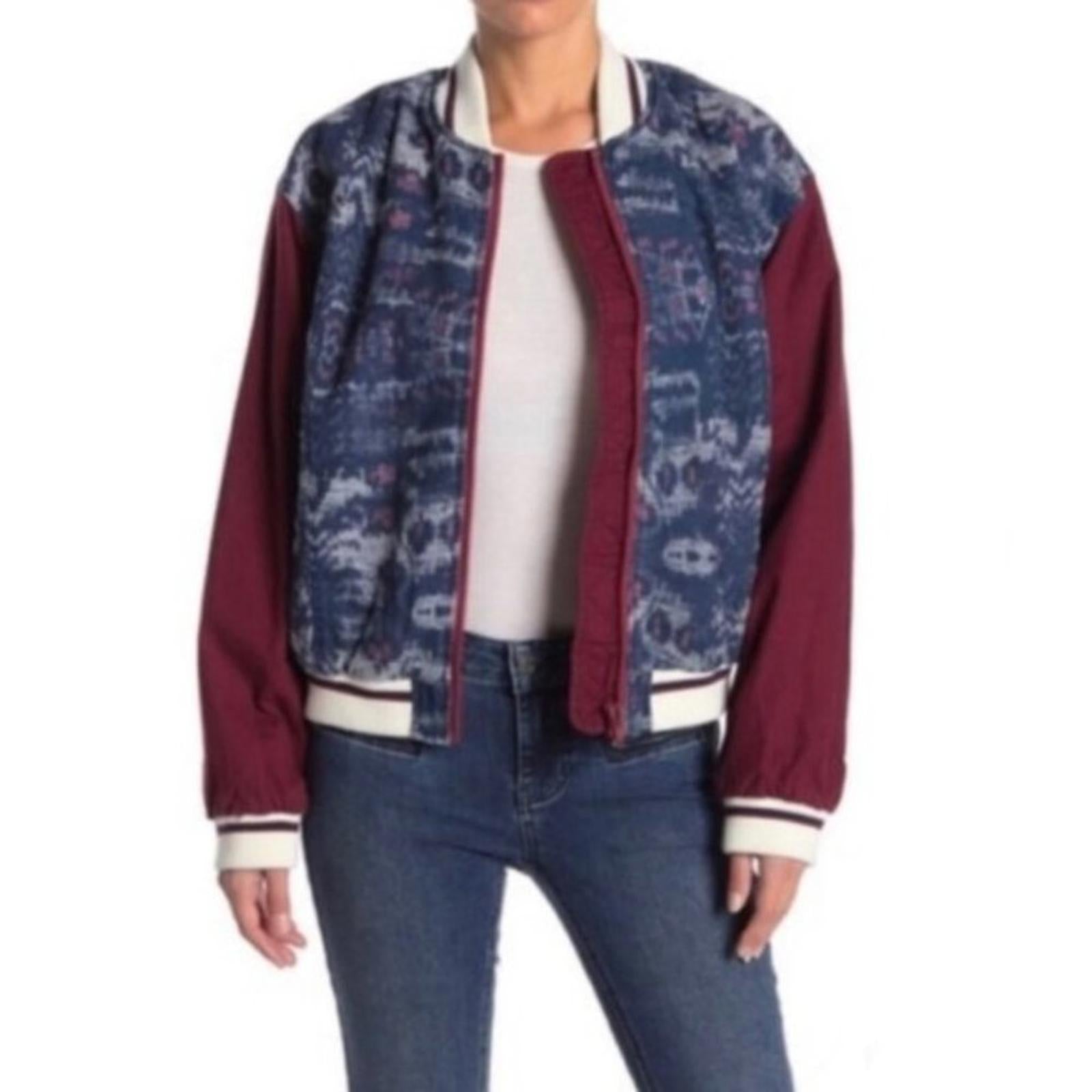Free People Bomber Jacket, Chambray Navy Electric Cotton Linen Denim Size S NWT