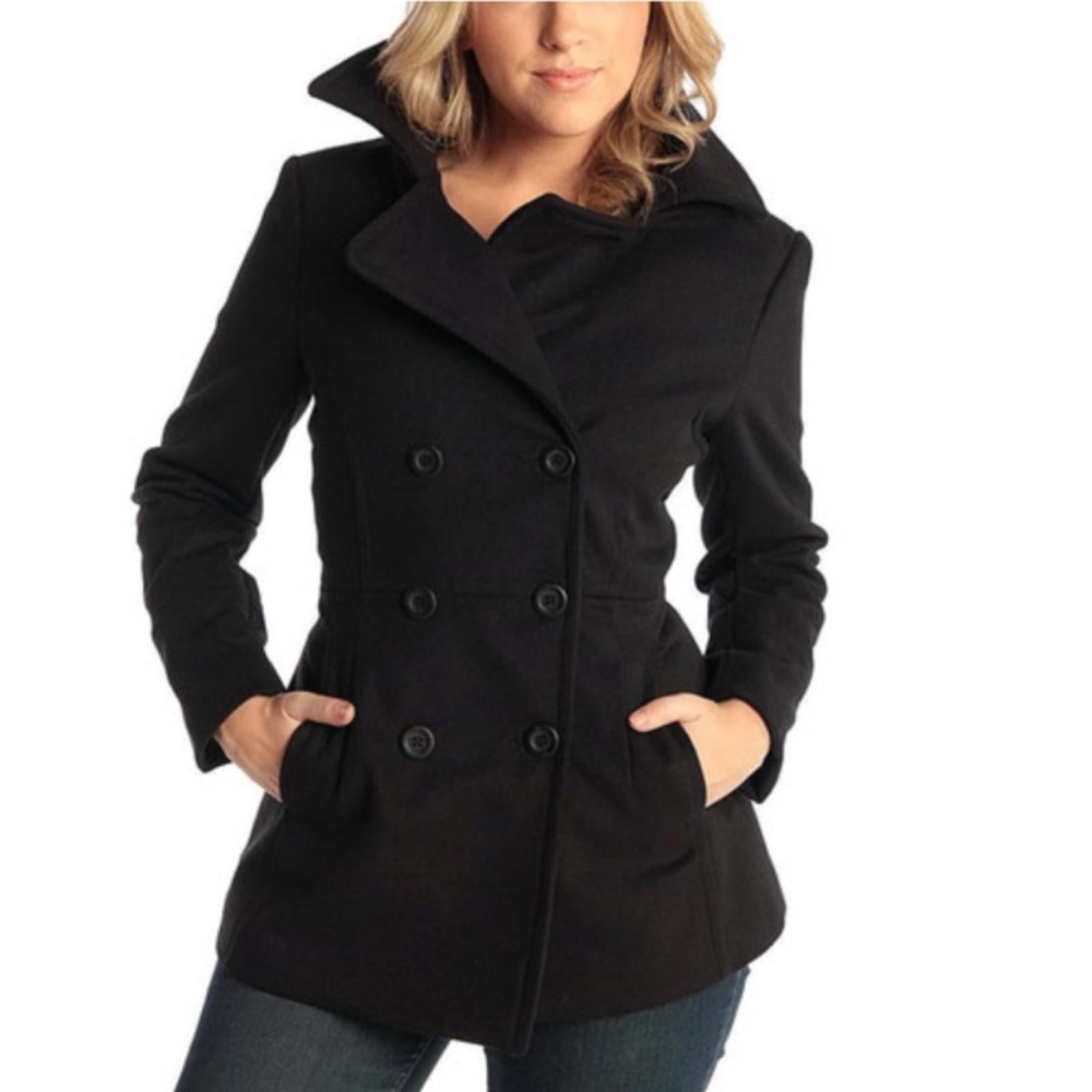 Alpine Swiss Emma Peacoat Double-Breasted Wool Coat in BLACK, Size XL NWT $165