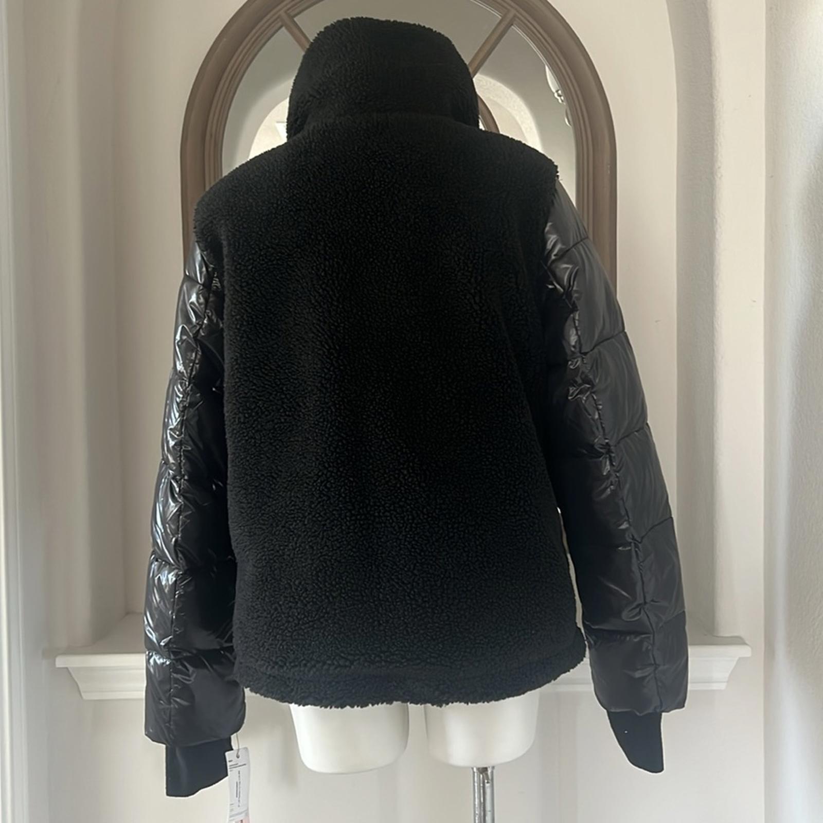 Aqua Bloomingdale’s Mixed Media Puffer Coat Jacket in Black, Size XL NEW w/Tag