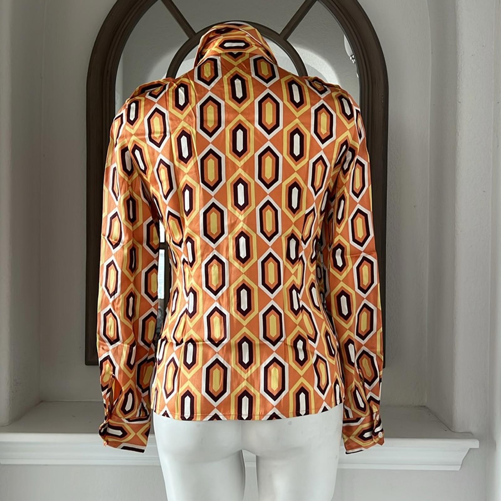 Tory Burch Silk Button Up Shirt in Orange Multi Size 6 EXCELLENT!