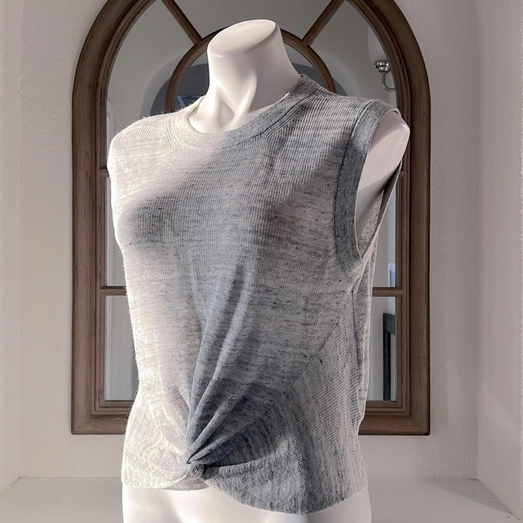 Veronica Beard Kellen Crewneck Cap-Sleeve Knit Twist Front Sweater, Size L $250